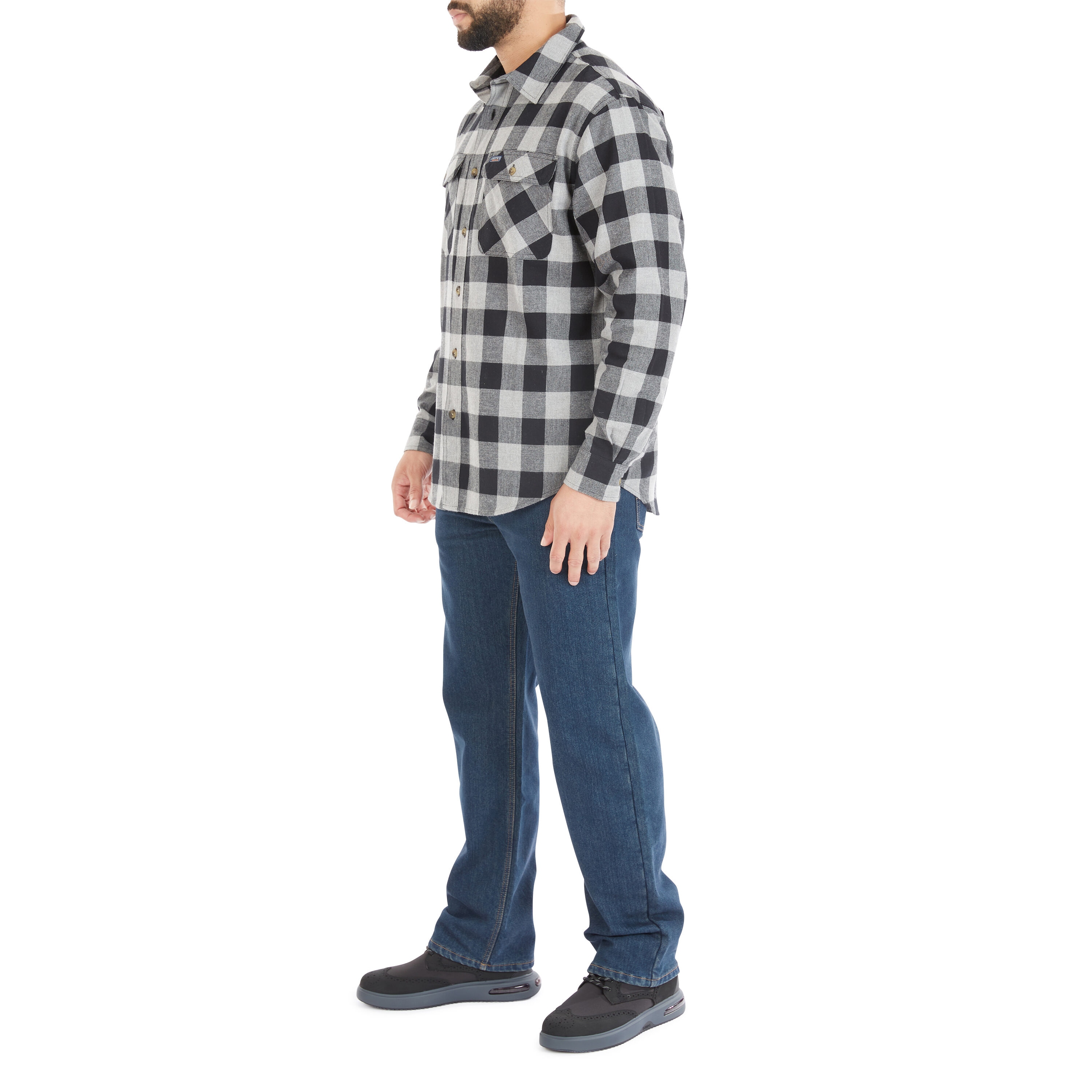 Camisa de botones a cuadros de manga larga gris tejida para hombre de Smith's Workwear (Mediana)