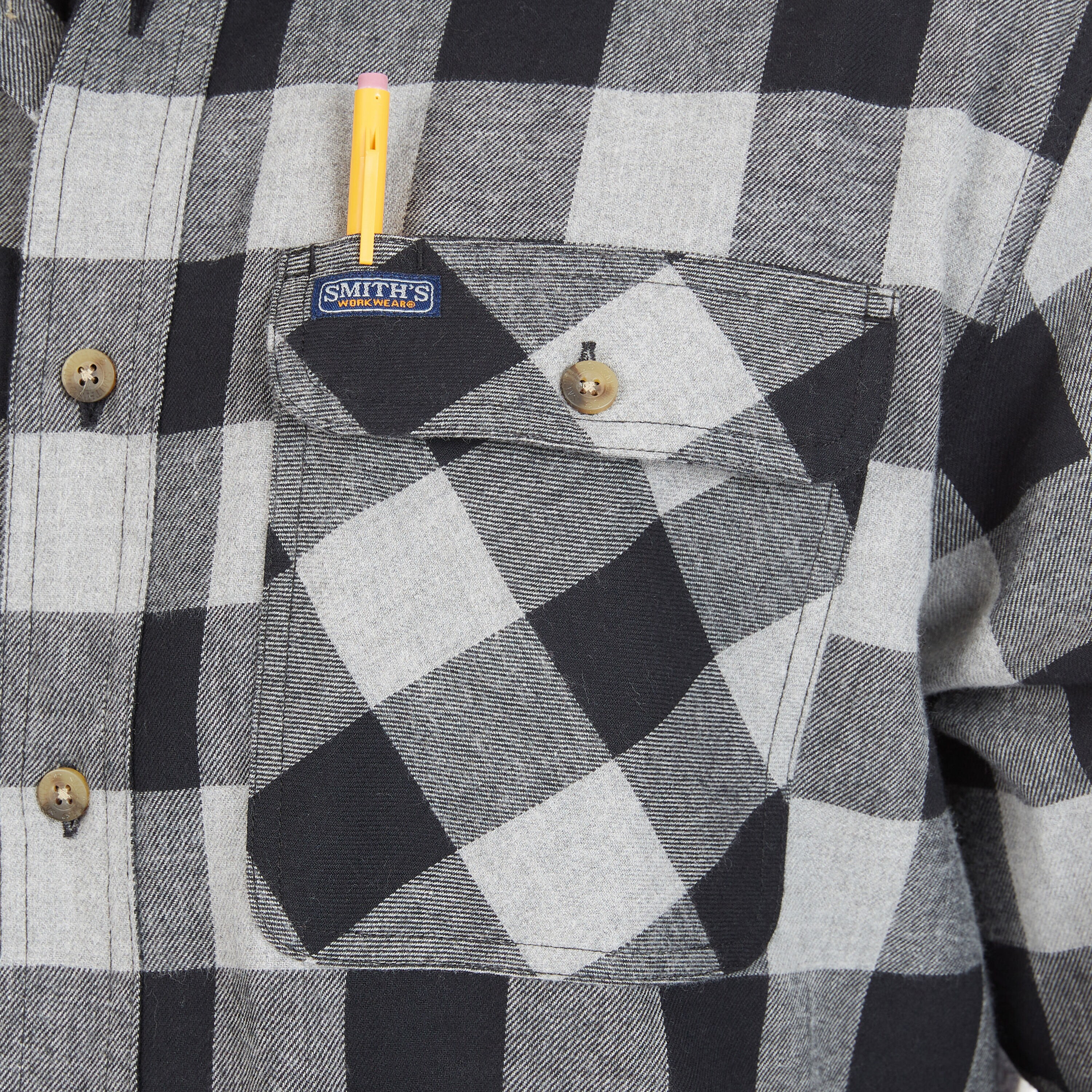 Camisa de botones a cuadros de manga larga gris tejida para hombre de Smith's Workwear (Mediana)