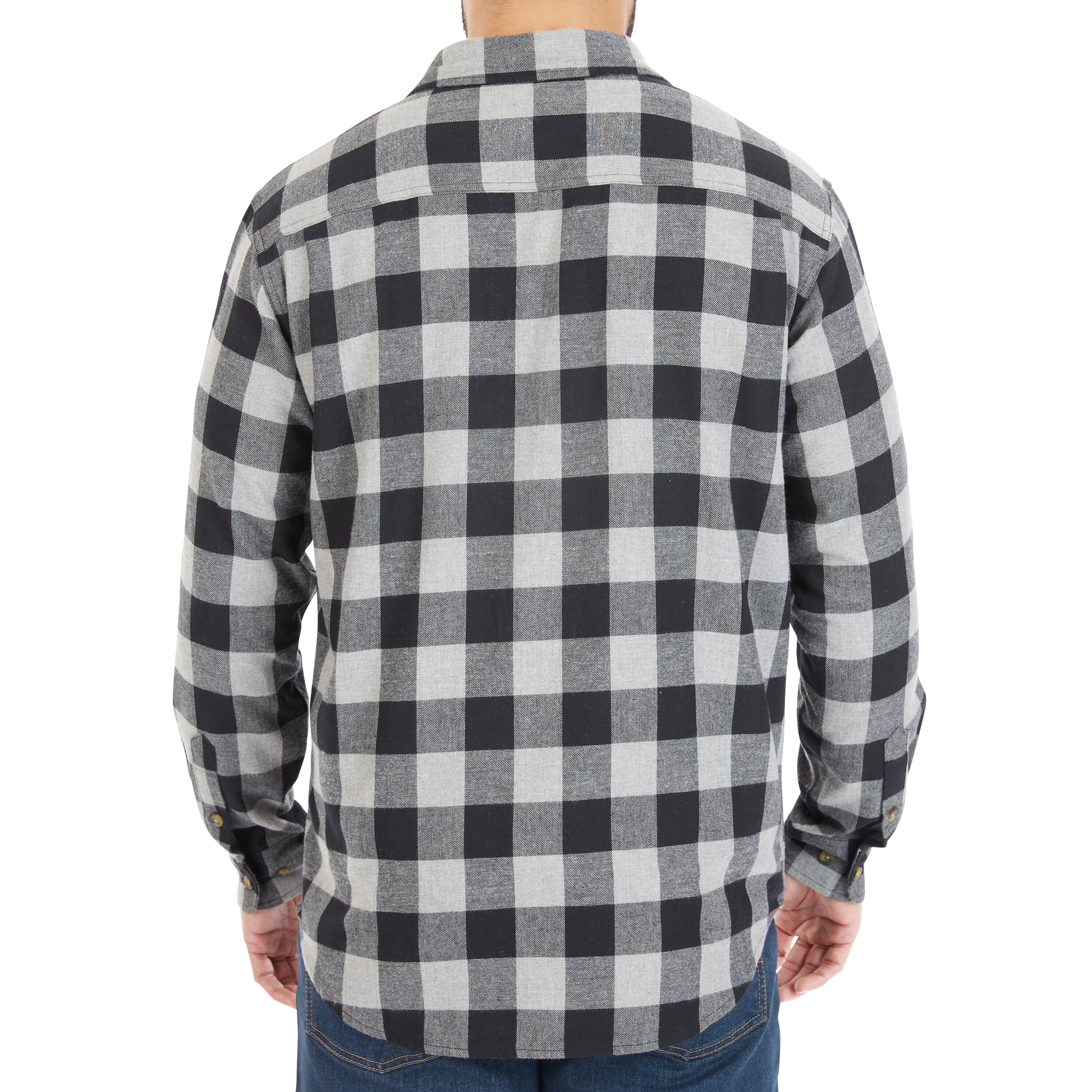 Camisa de botones a cuadros de manga larga gris tejida para hombre de Smith's Workwear (Mediana)
