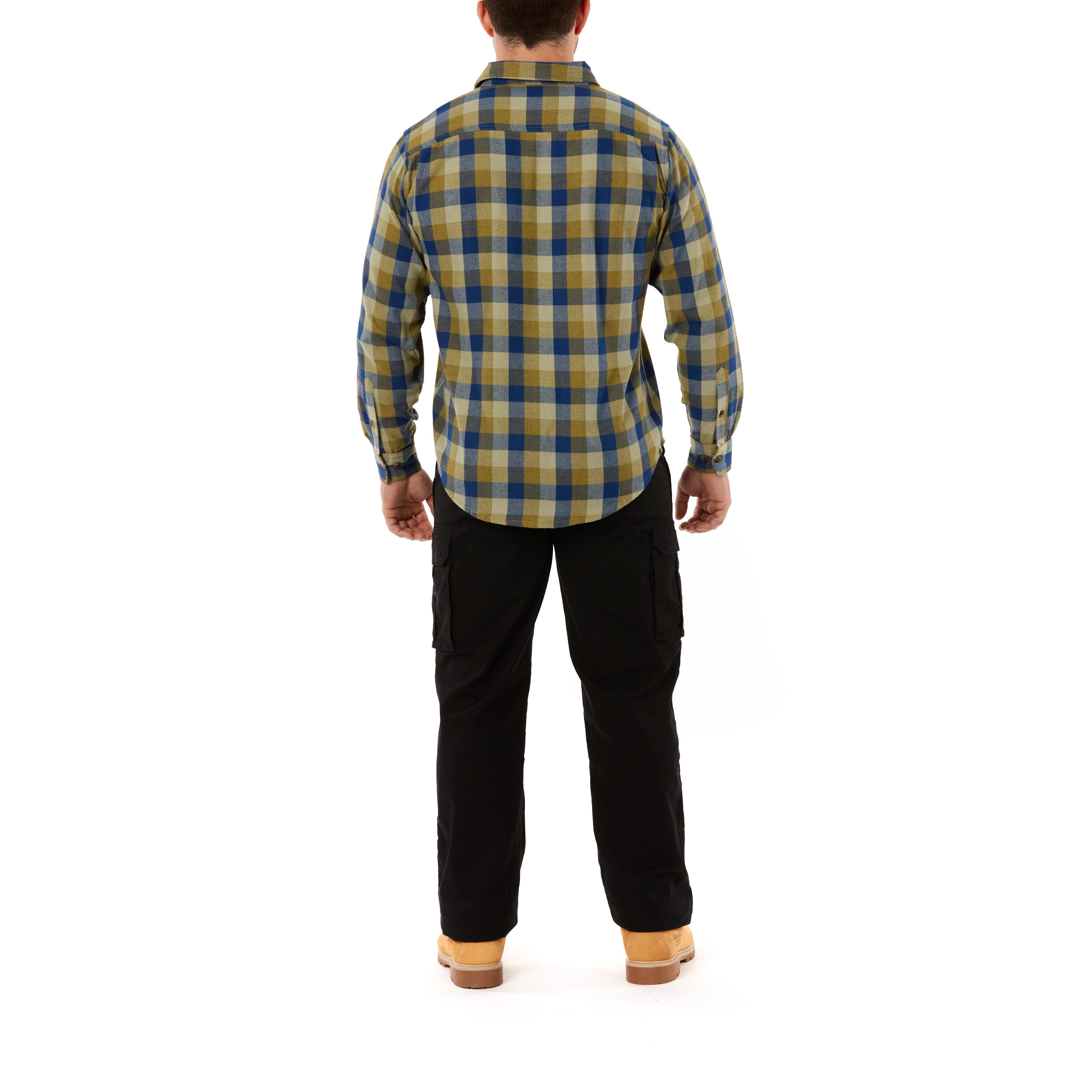 Camisa de botón a cuadros de manga larga verde tejida para hombre de Smith's Workwear (Mediana)