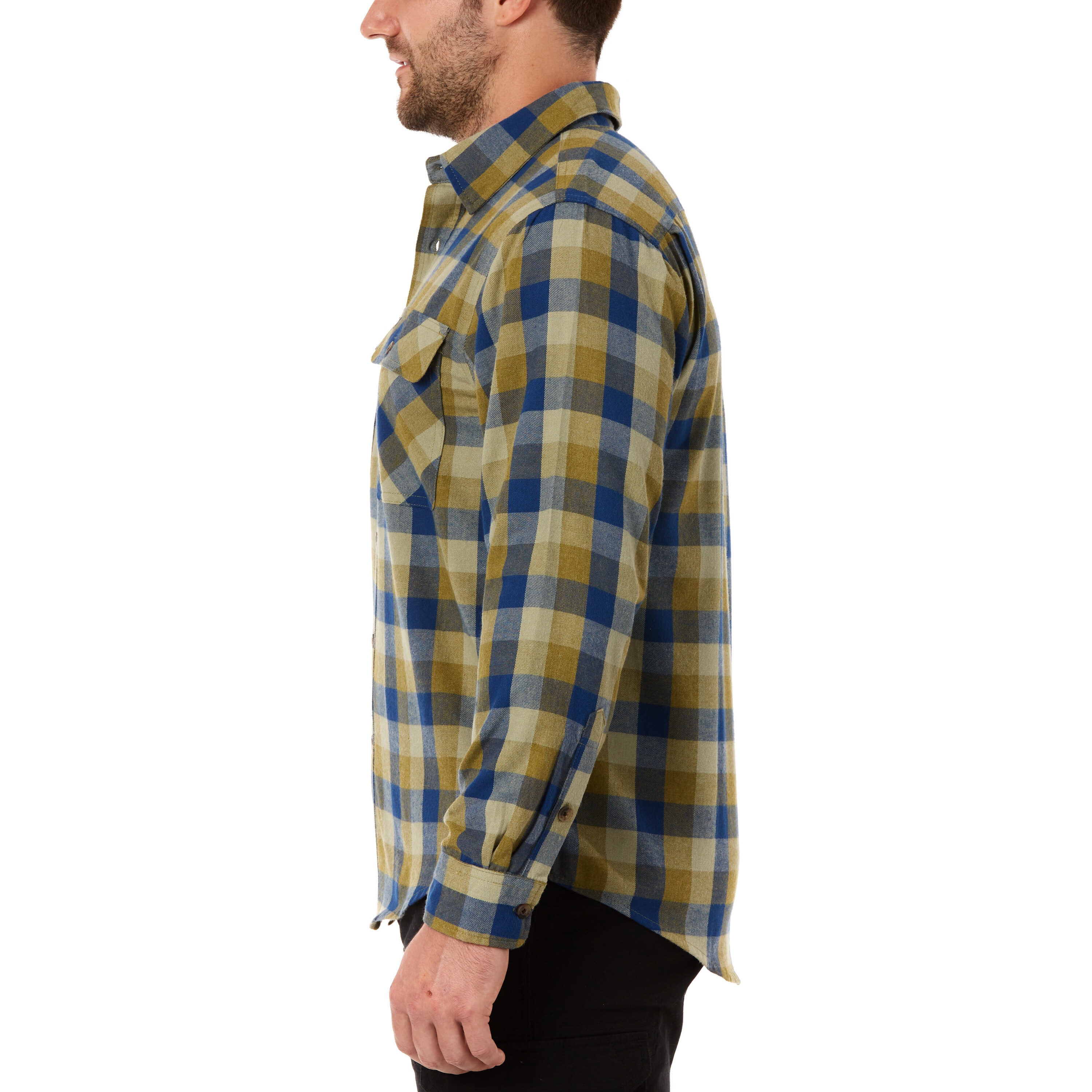 Camisa de botón a cuadros de manga larga verde tejida para hombre de Smith's Workwear (Mediana)