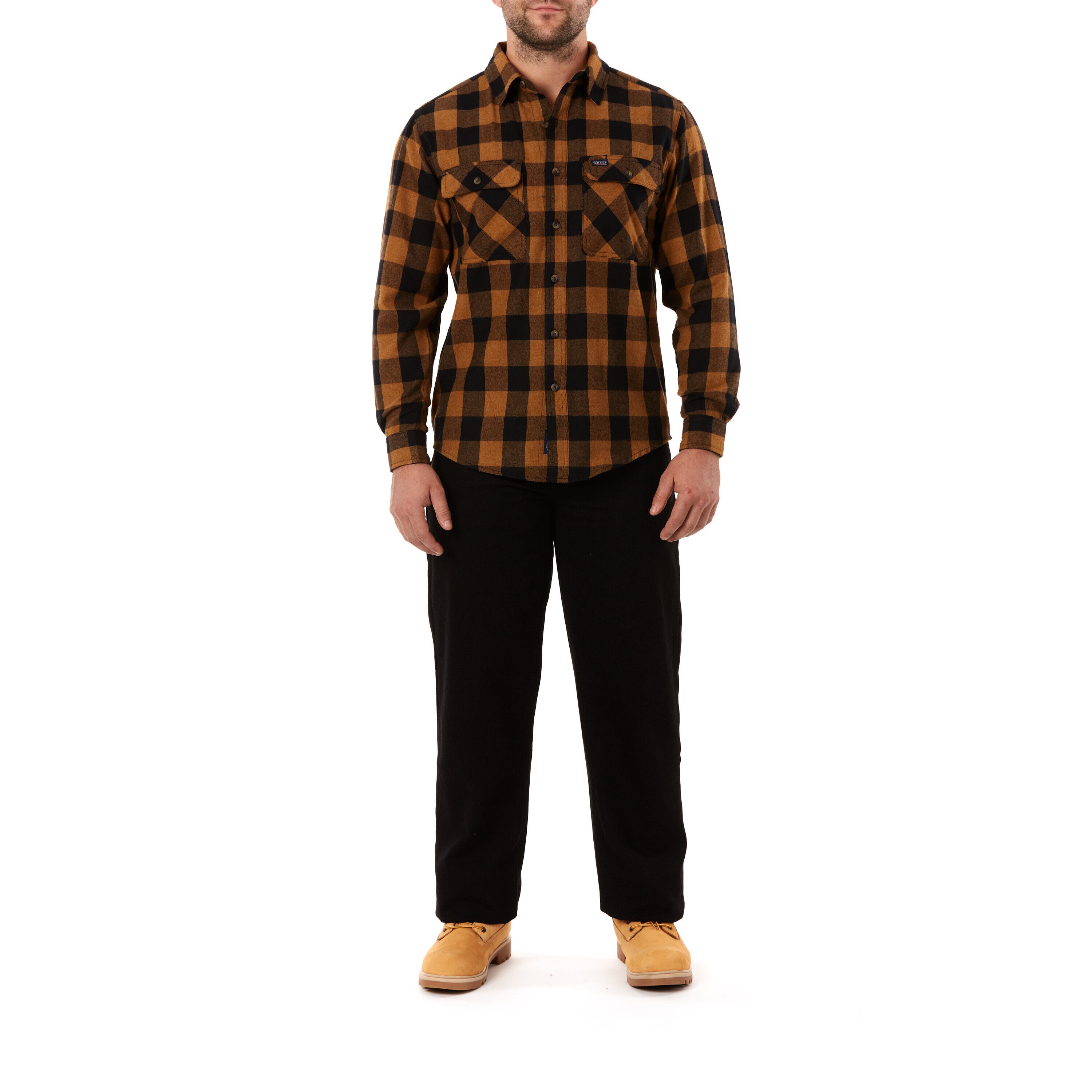 Camisa de manga larga a cuadros tejida en marrón para hombre de Smith's Workwear (Talla Mediana)