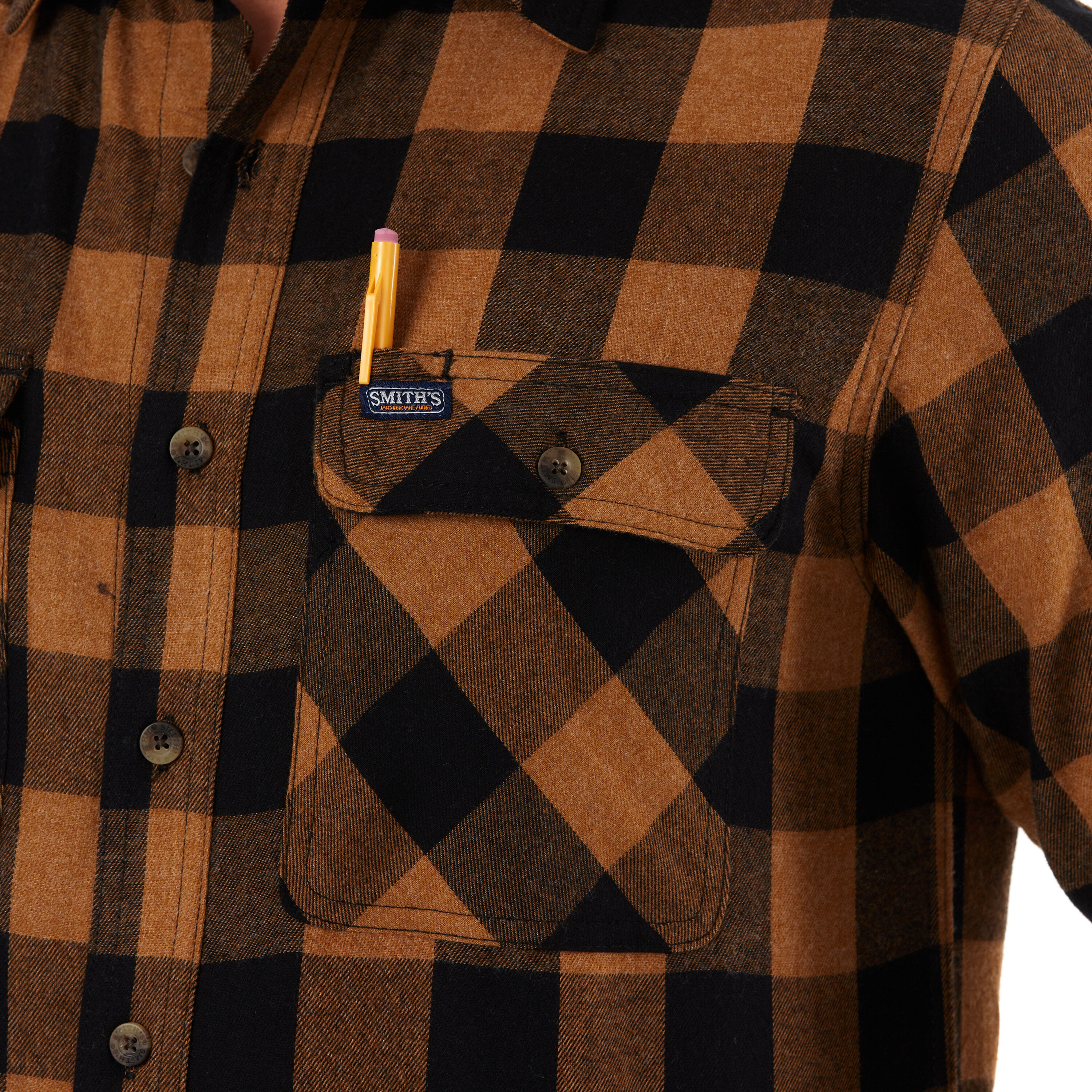 Camisa de manga larga a cuadros tejida en marrón para hombre de Smith's Workwear (Talla Mediana)