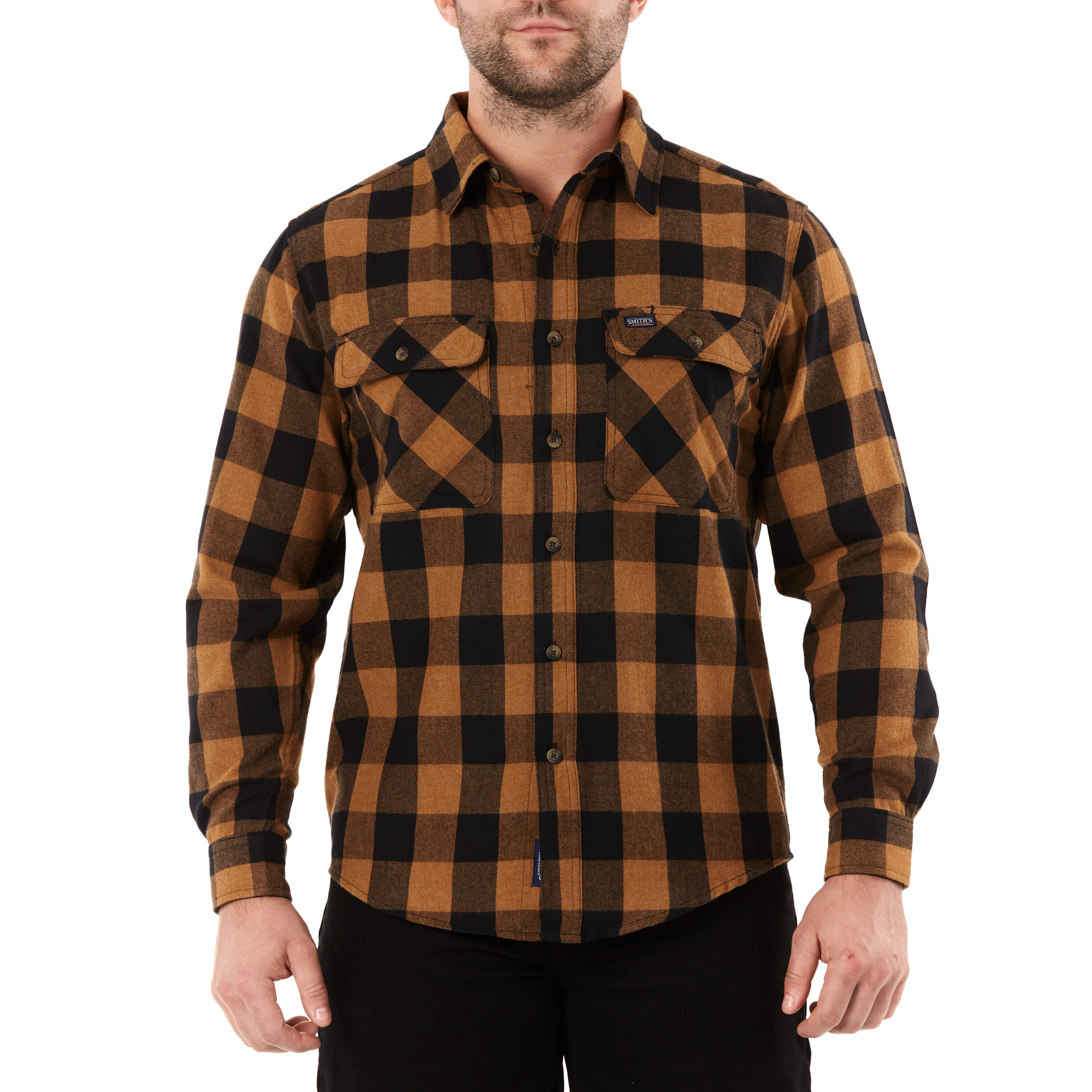 Camisa de manga larga a cuadros tejida en marrón para hombre de Smith's Workwear (Talla Mediana)
