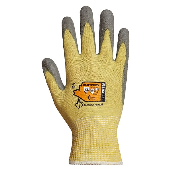 Guante Superior de Destreza con recubrimiento de PU en la palma, ASTM Corte 4, PR, Nivel de Corte 4, Beige, Negro, Talla 8 - S13KFGPU-8