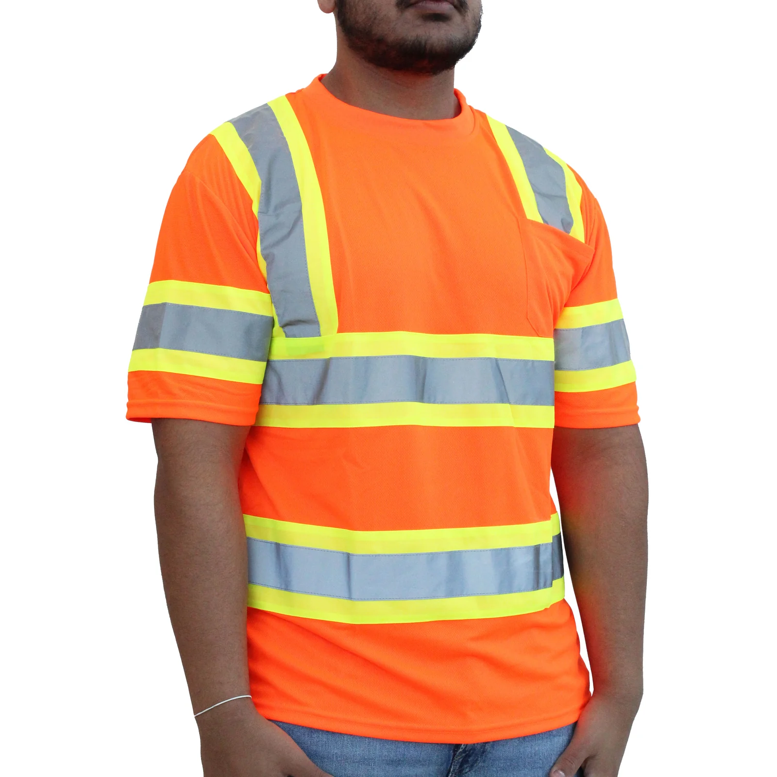Playera de malla naranja de manga corta unisex para adulto Glow Shield (mediana) HW103FO (M)