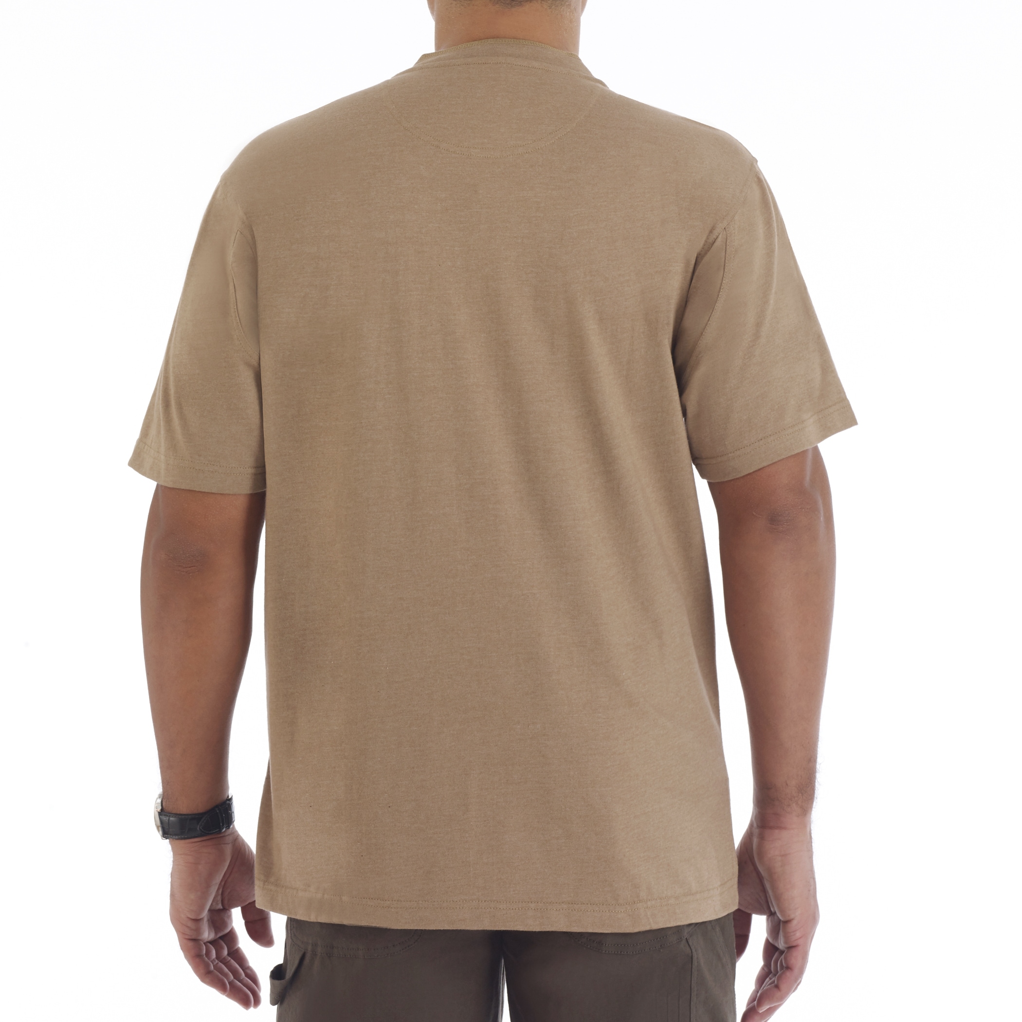 Playera Henley de Punto Café de Manga Corta para Hombre de Smith's Workwear (Talla XL)