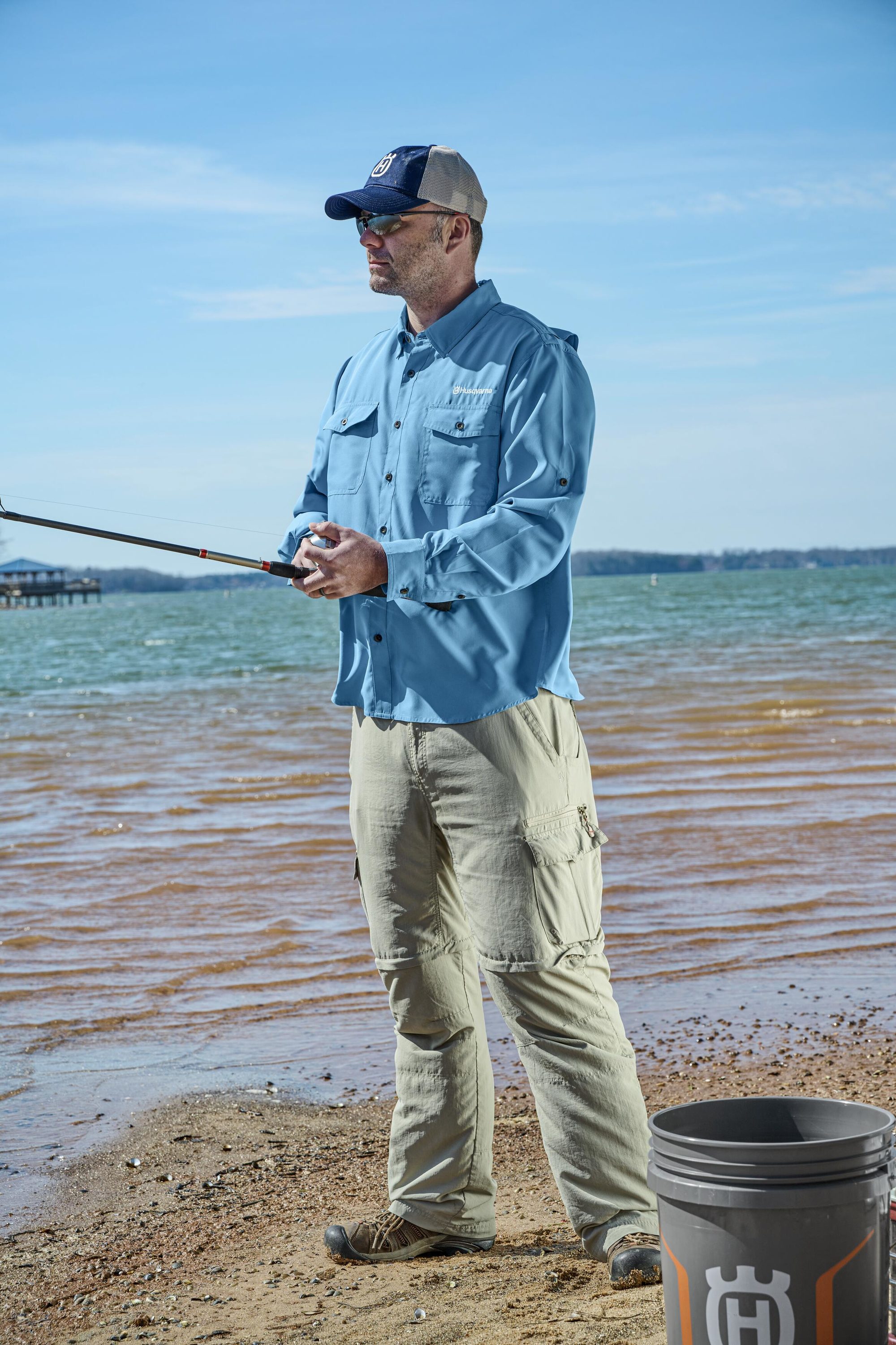 Polo Sólido de Manga Larga Azul para Hombre (XS) de Husqvarna