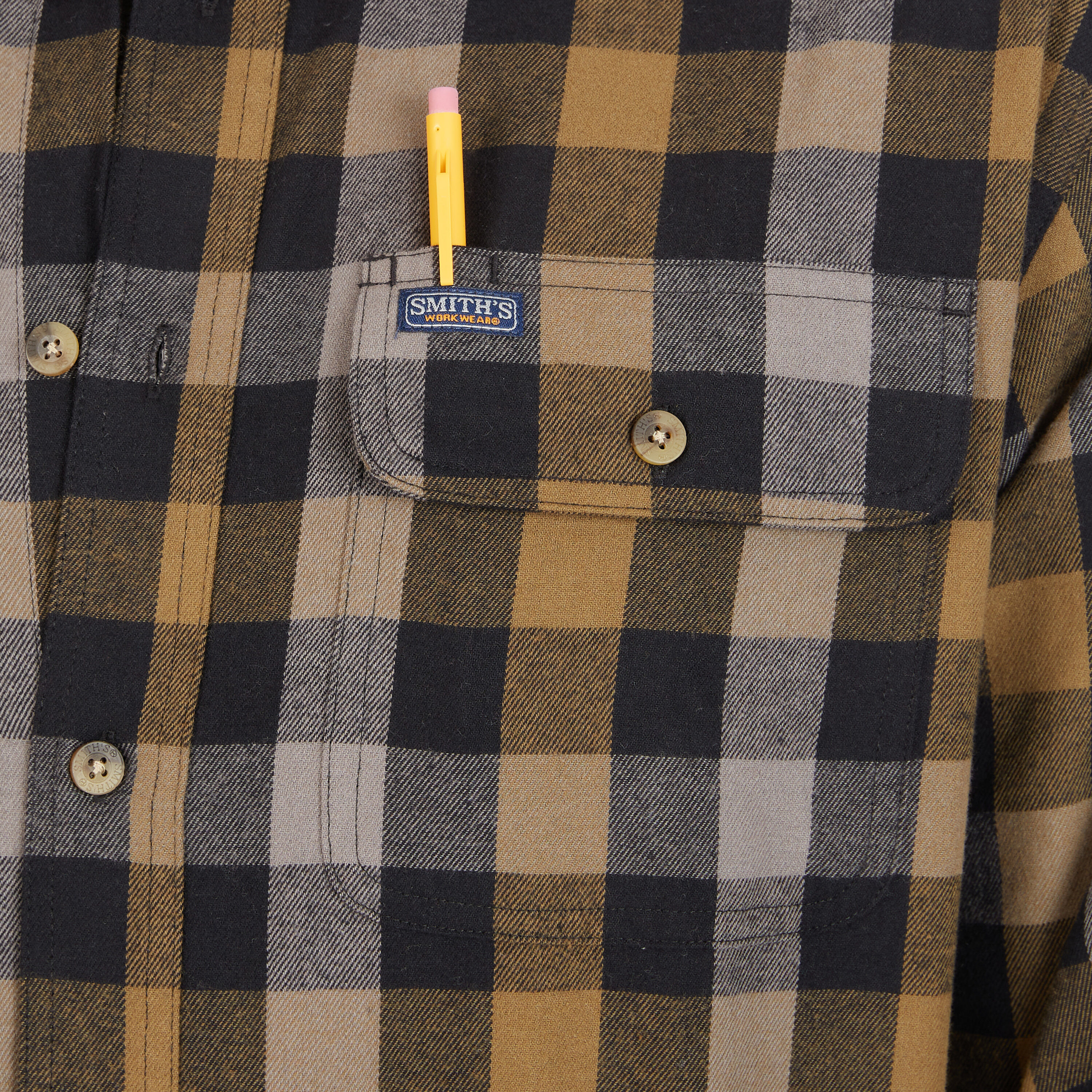 Camisa de botones de cuadros tejida verde de manga larga para hombre de Smith's Workwear (Talla Mediana)