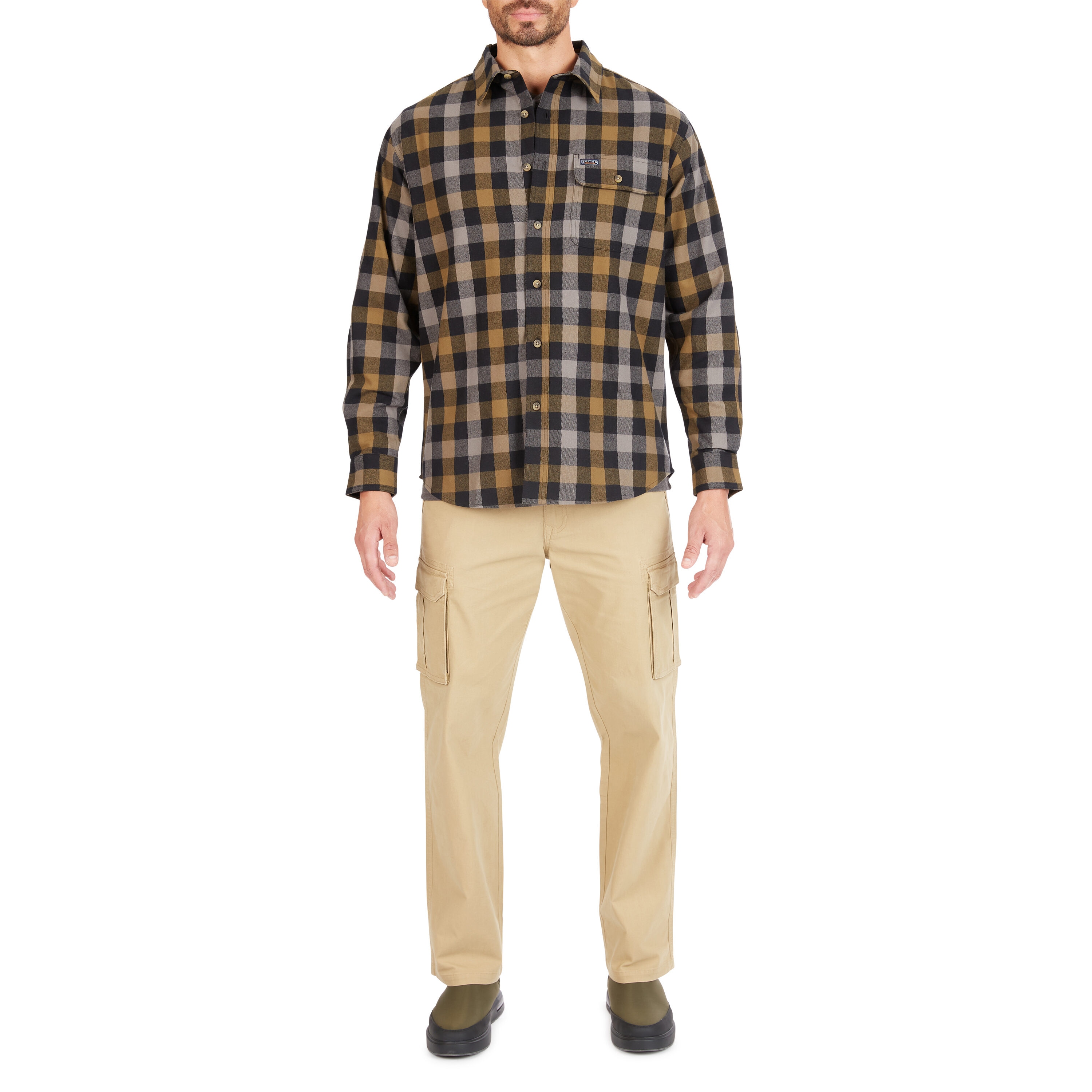 Camisa de botones de cuadros tejida verde de manga larga para hombre de Smith's Workwear (Talla Mediana)