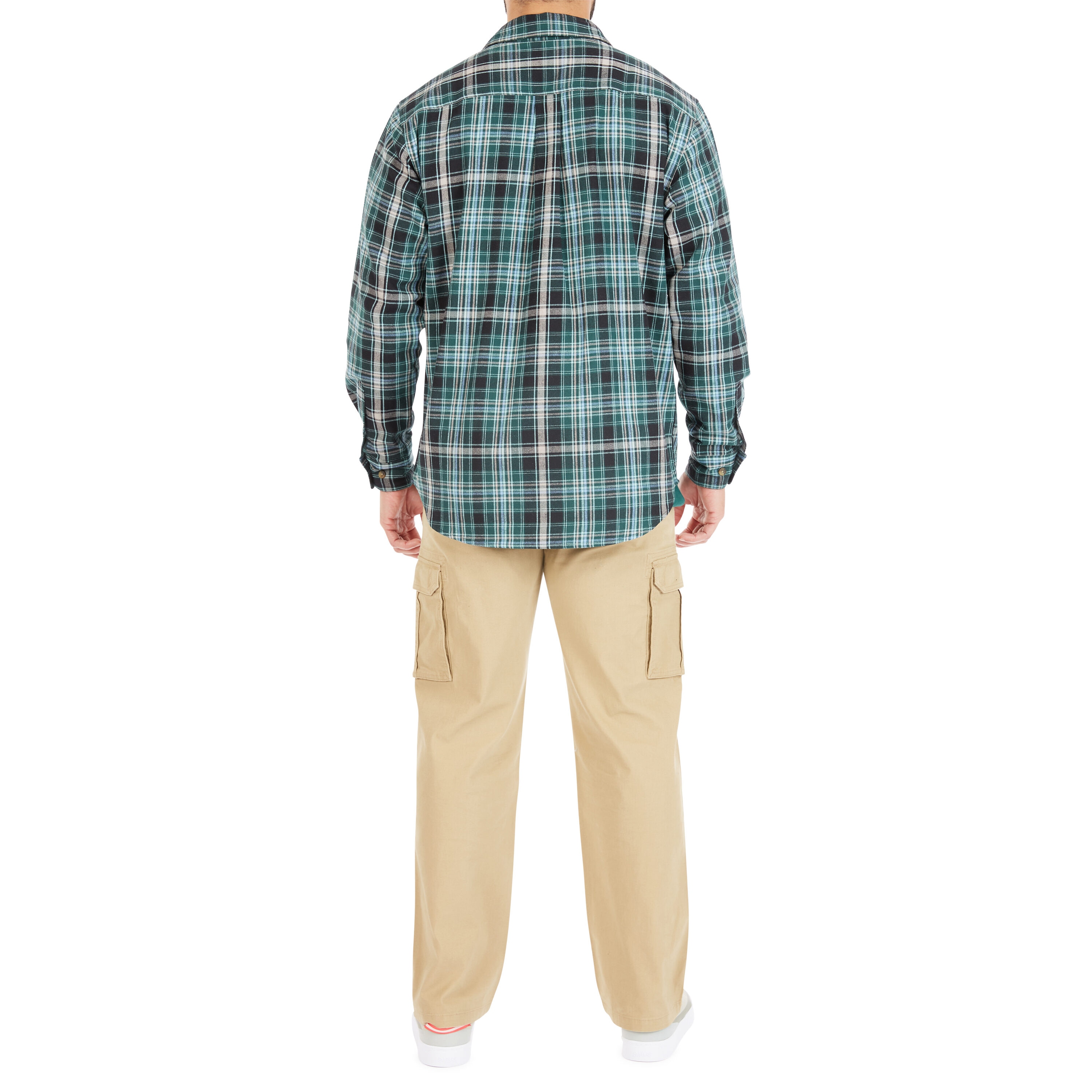 Camisa de botones de manga larga a cuadros verde tejida para hombres de Smith's Workwear (Talla Mediana) SFF566P-TL-M