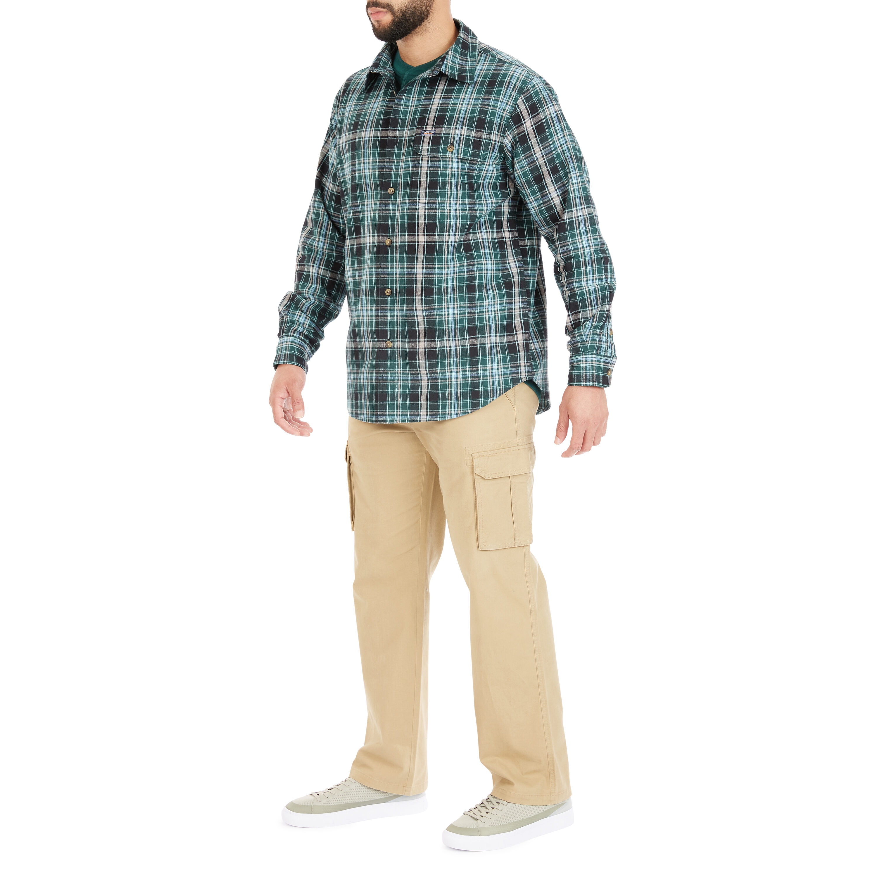 Camisa de botones de manga larga a cuadros verde tejida para hombres de Smith's Workwear (Talla Mediana) SFF566P-TL-M