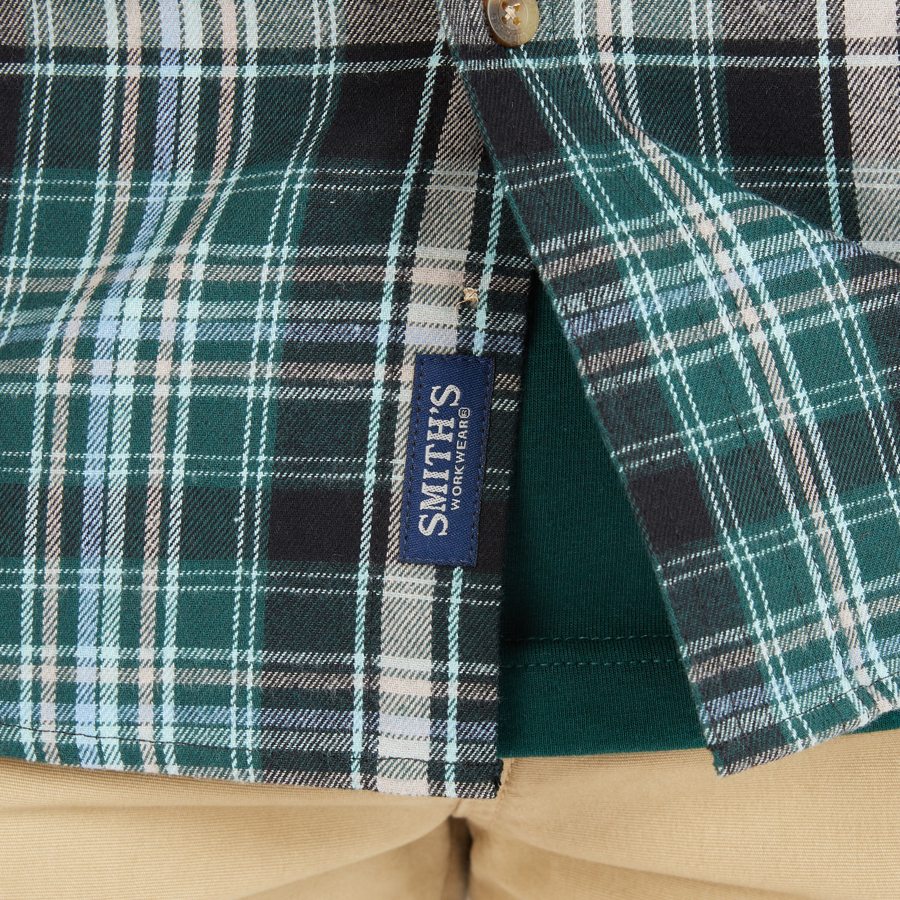 Camisa de botones de manga larga a cuadros verde tejida para hombres de Smith's Workwear (Talla Mediana) SFF566P-TL-M