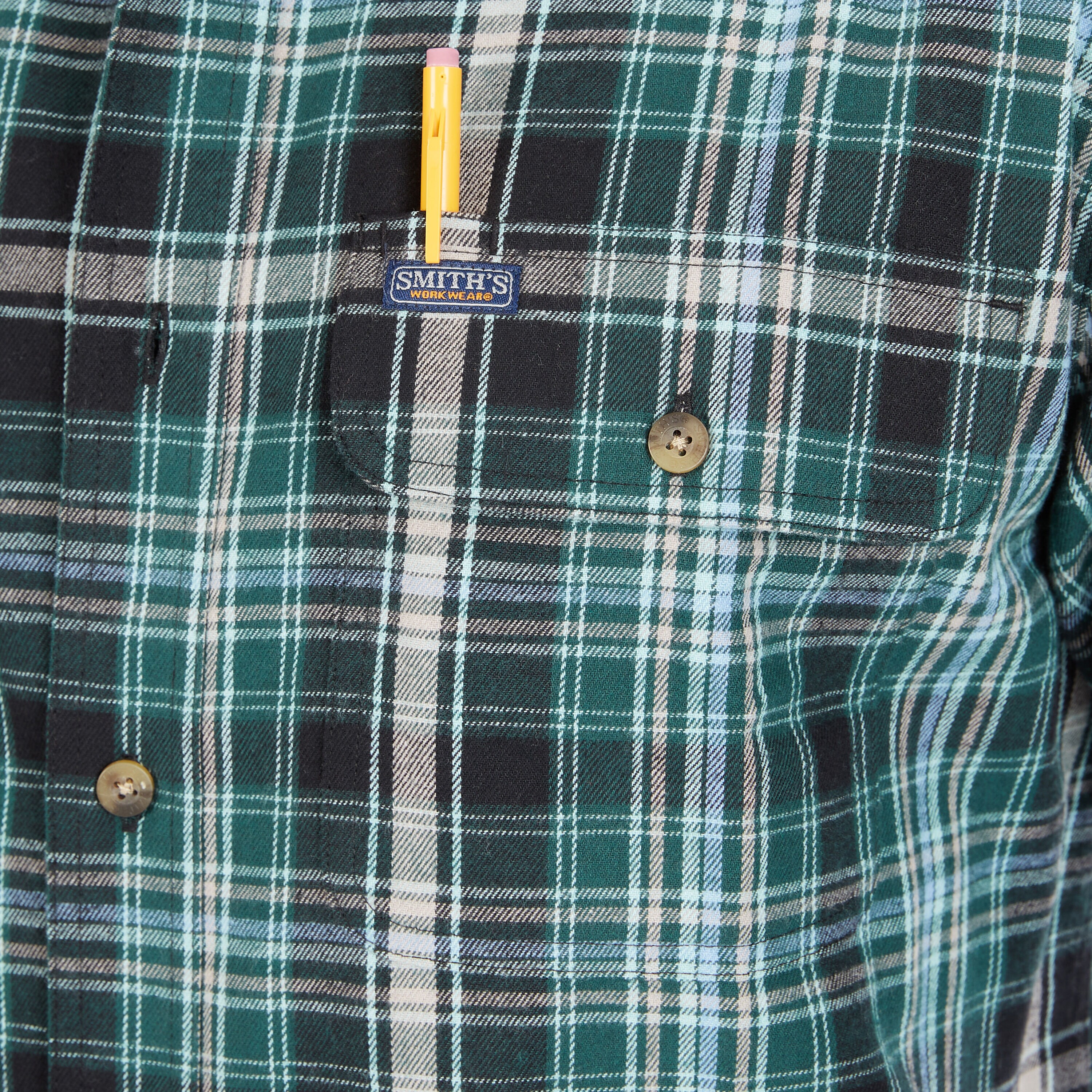 Camisa de botones de manga larga a cuadros verde tejida para hombres de Smith's Workwear (Talla Mediana) SFF566P-TL-M