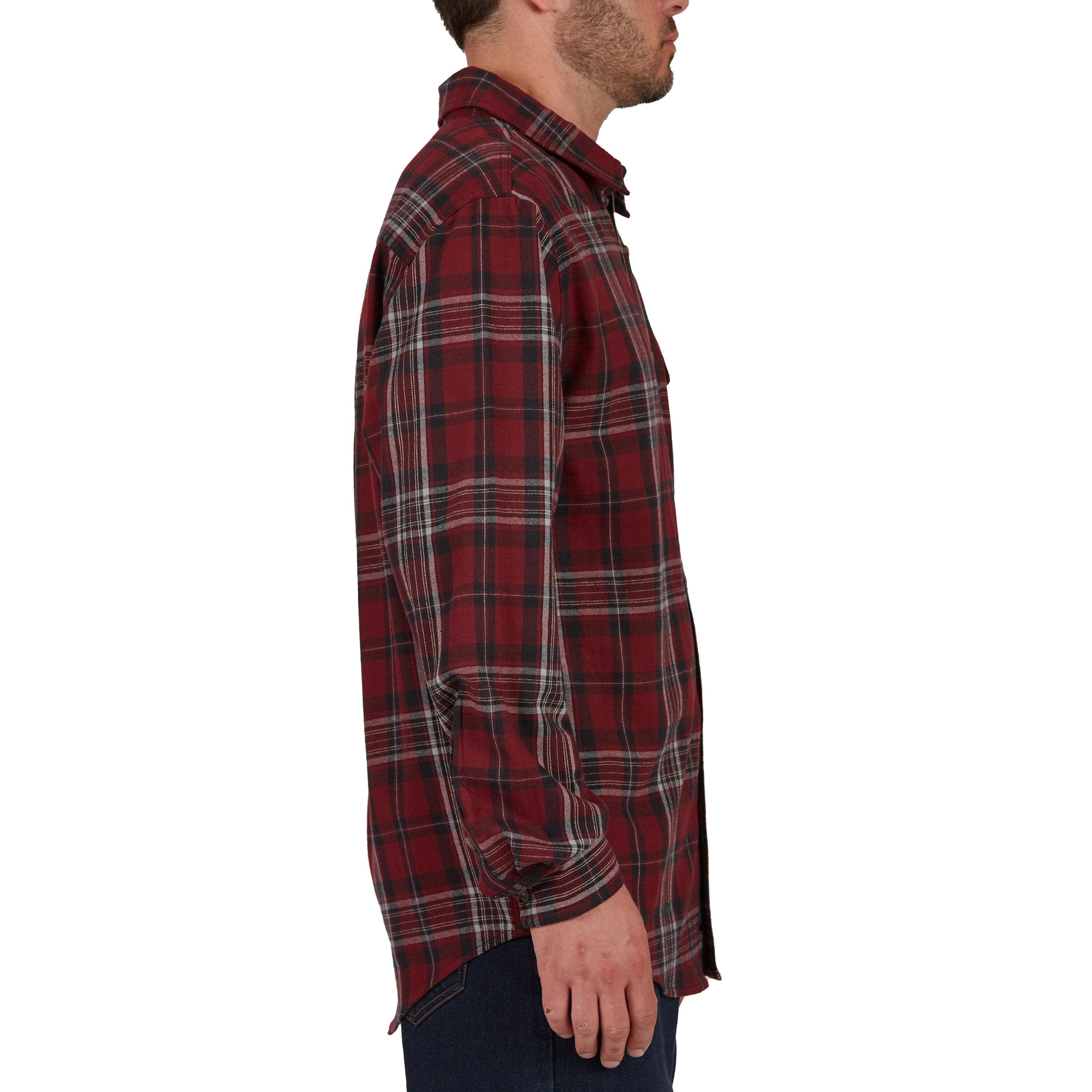 Playera de botones de manga larga a cuadros roja tejida para hombre de Smith's Workwear (talla mediana)