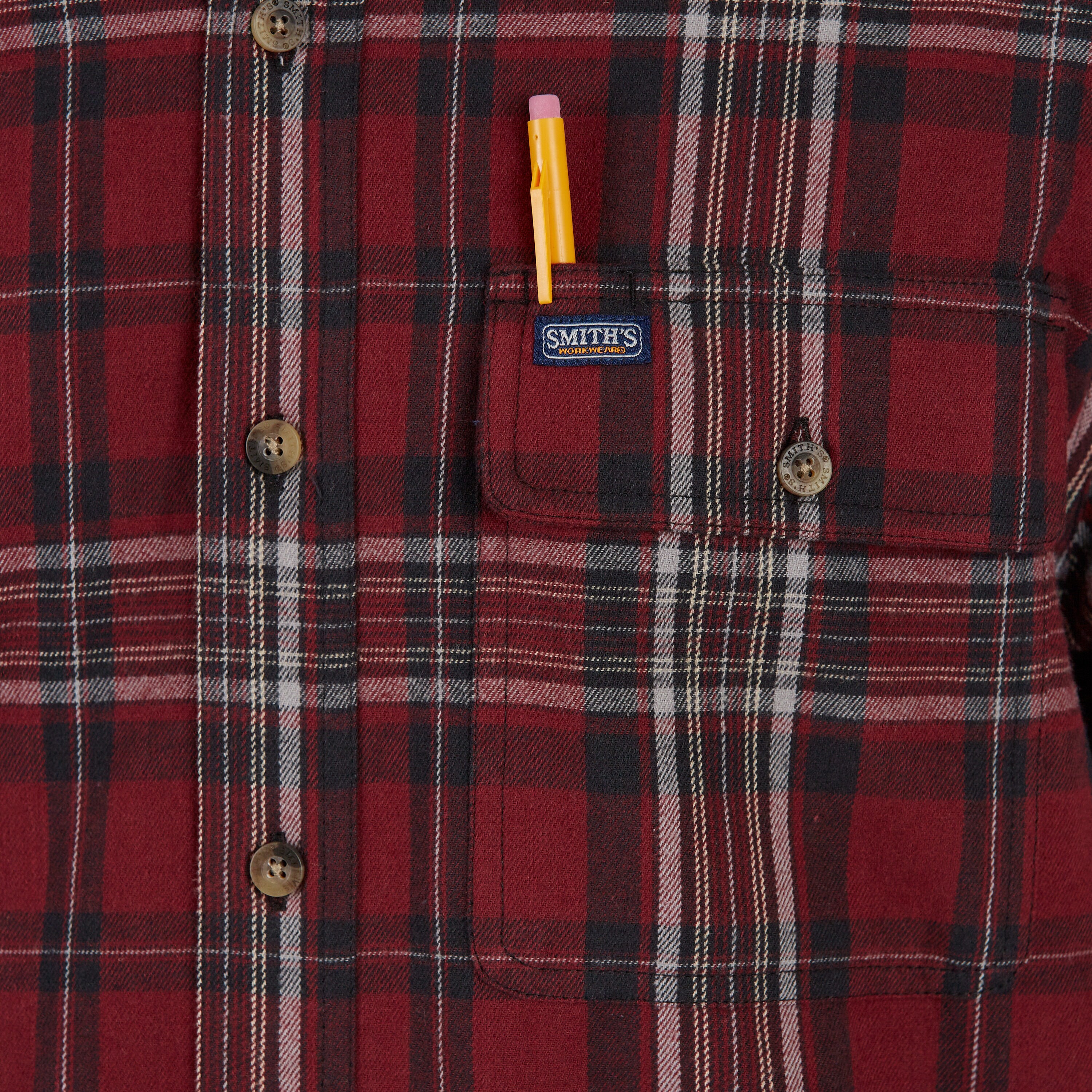 Playera de botones de manga larga a cuadros roja tejida para hombre de Smith's Workwear (talla mediana)