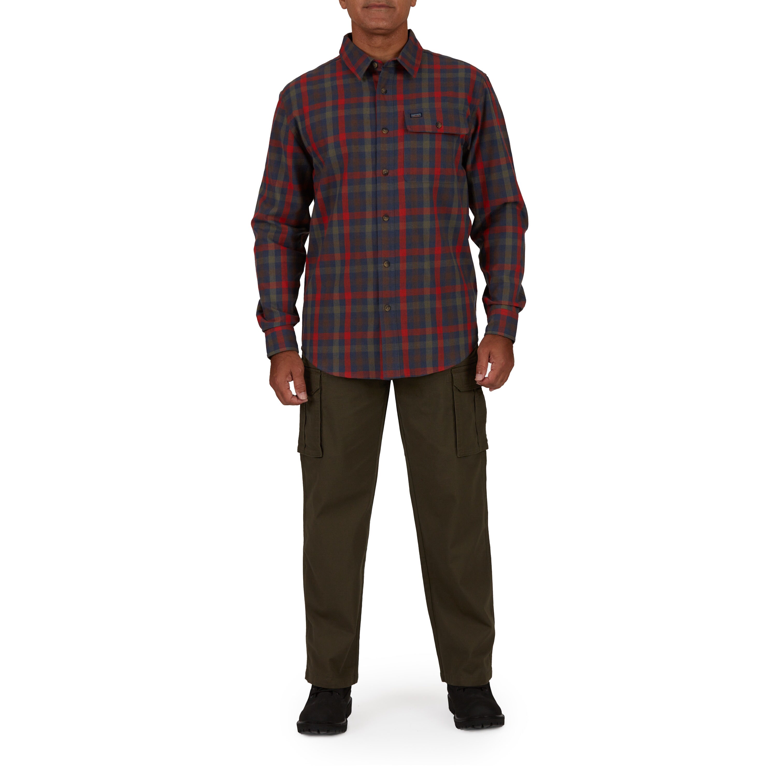 Camisa de botones a cuadros de manga larga tejida en marrón para hombre de Smith's Workwear (Talla Mediana)
