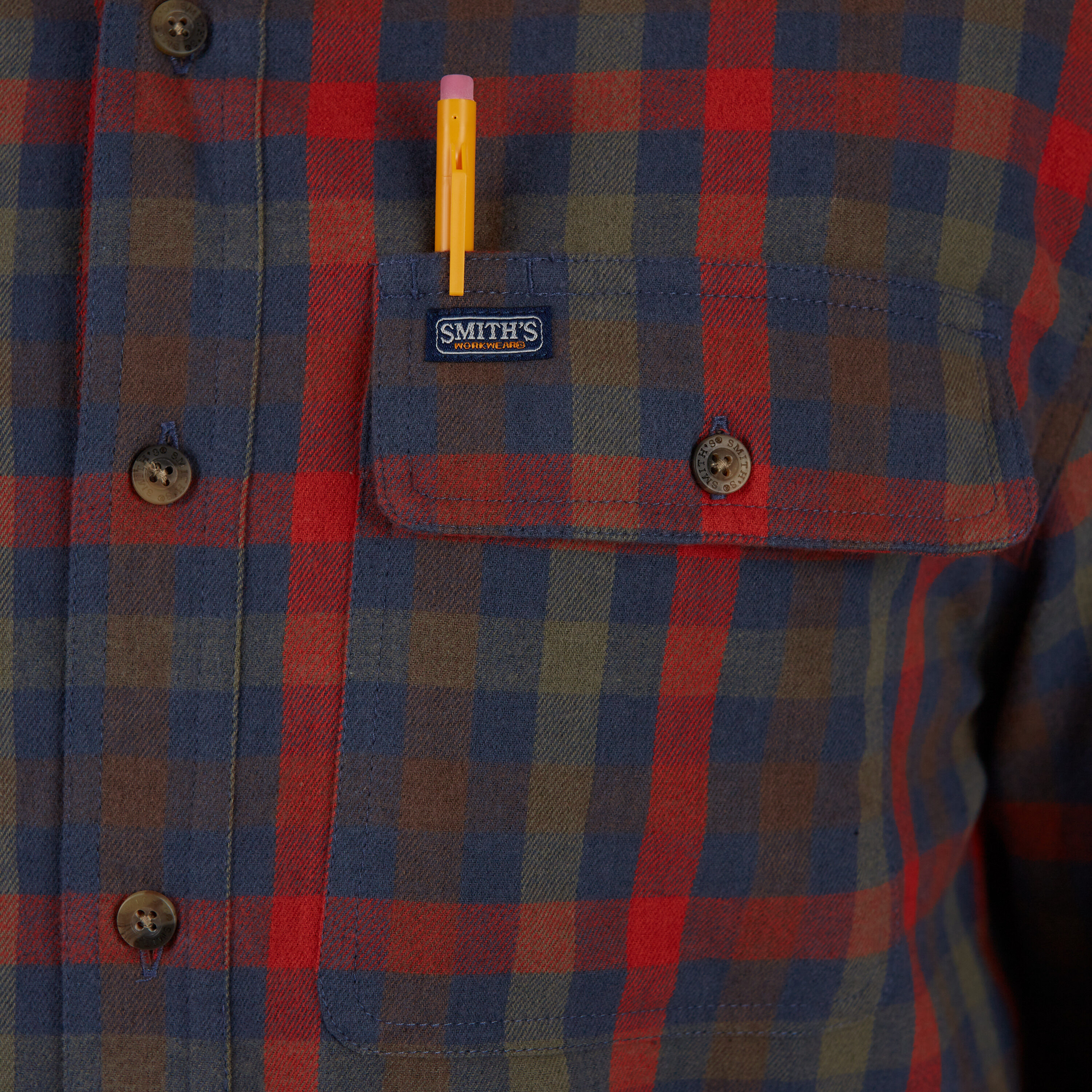 Camisa de botones a cuadros de manga larga tejida en marrón para hombre de Smith's Workwear (Talla Mediana)