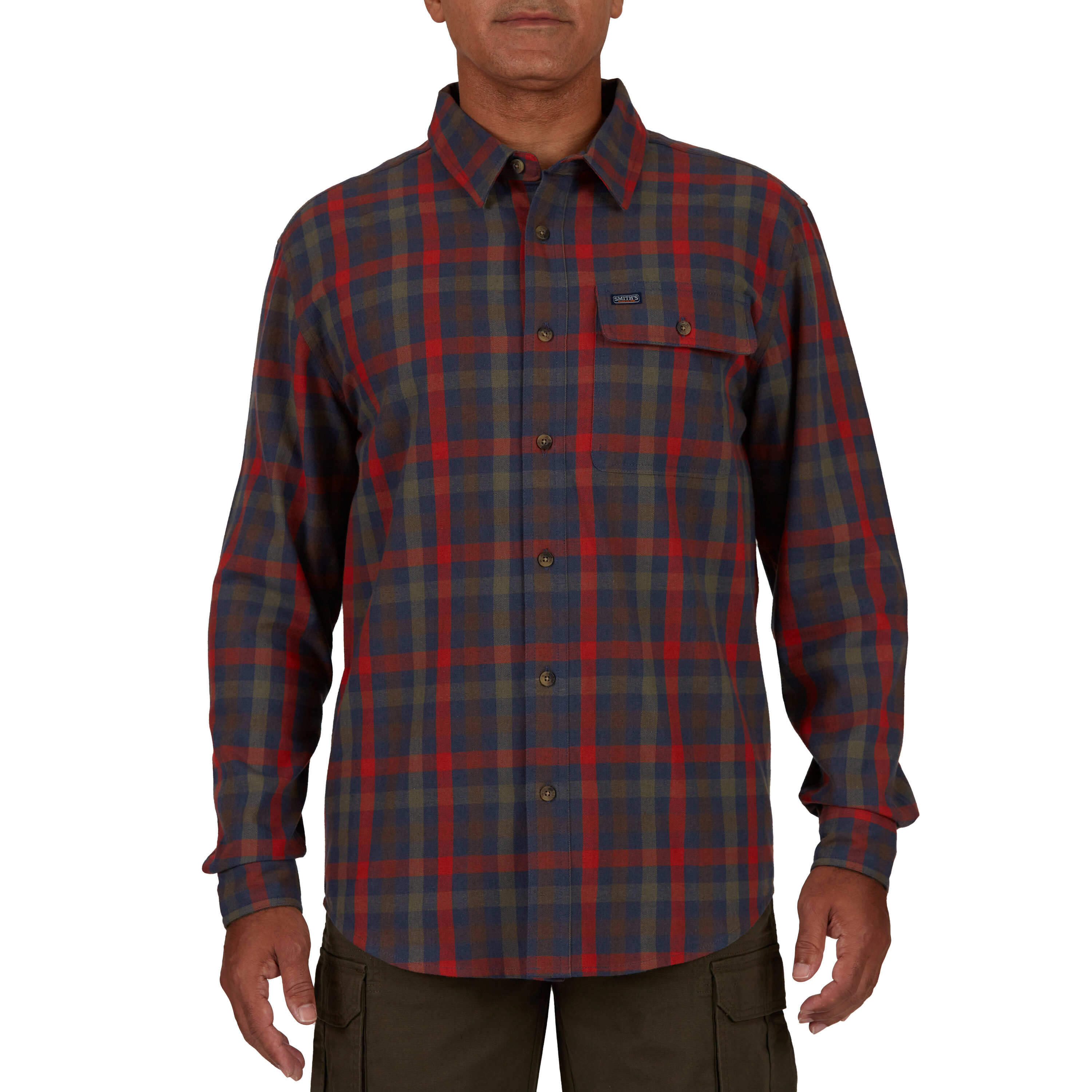 Camisa de botones a cuadros de manga larga tejida en marrón para hombre de Smith's Workwear (Talla Mediana)