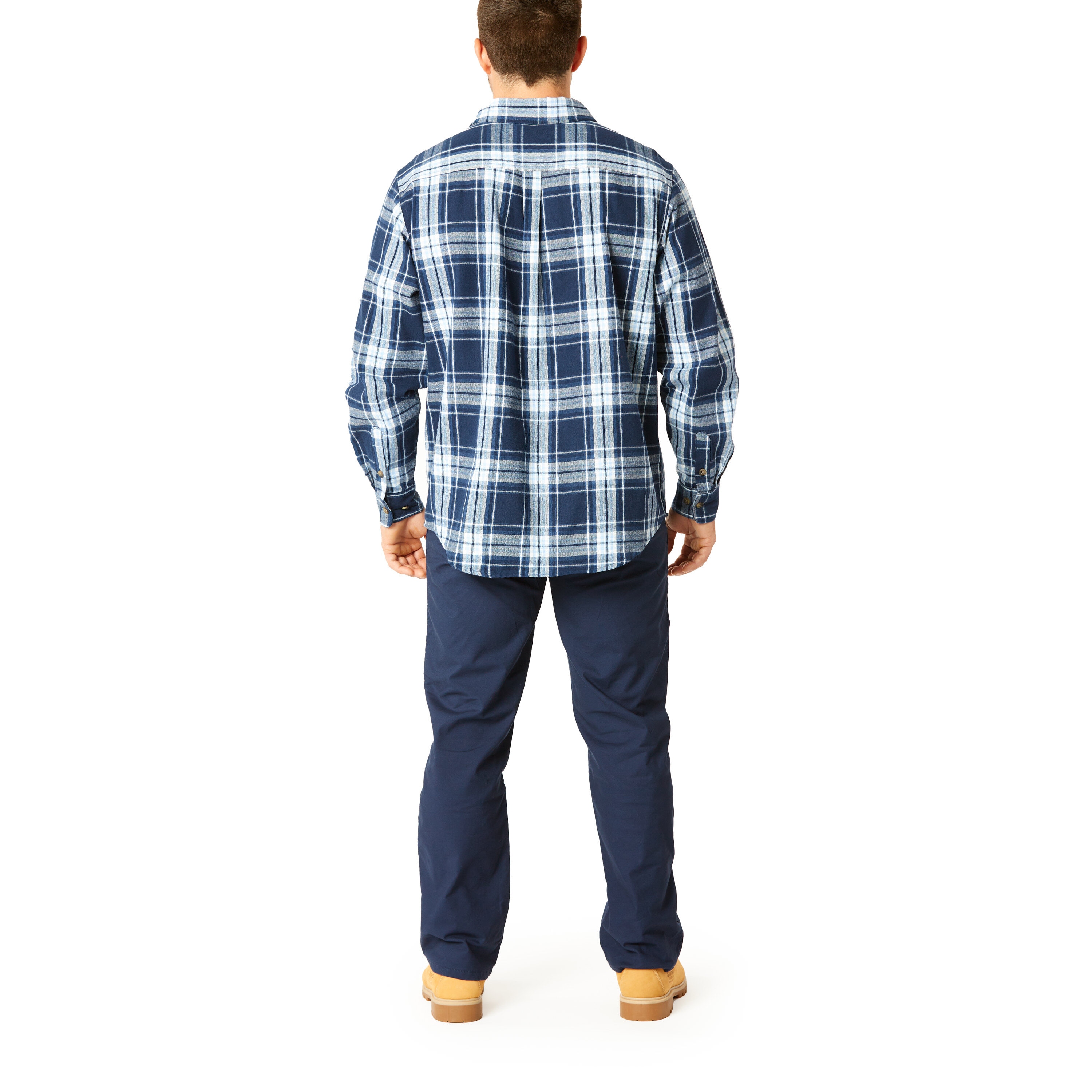 Playera de manga larga a cuadros tejida en azul para hombre de Smith's Workwear (talla mediana)
