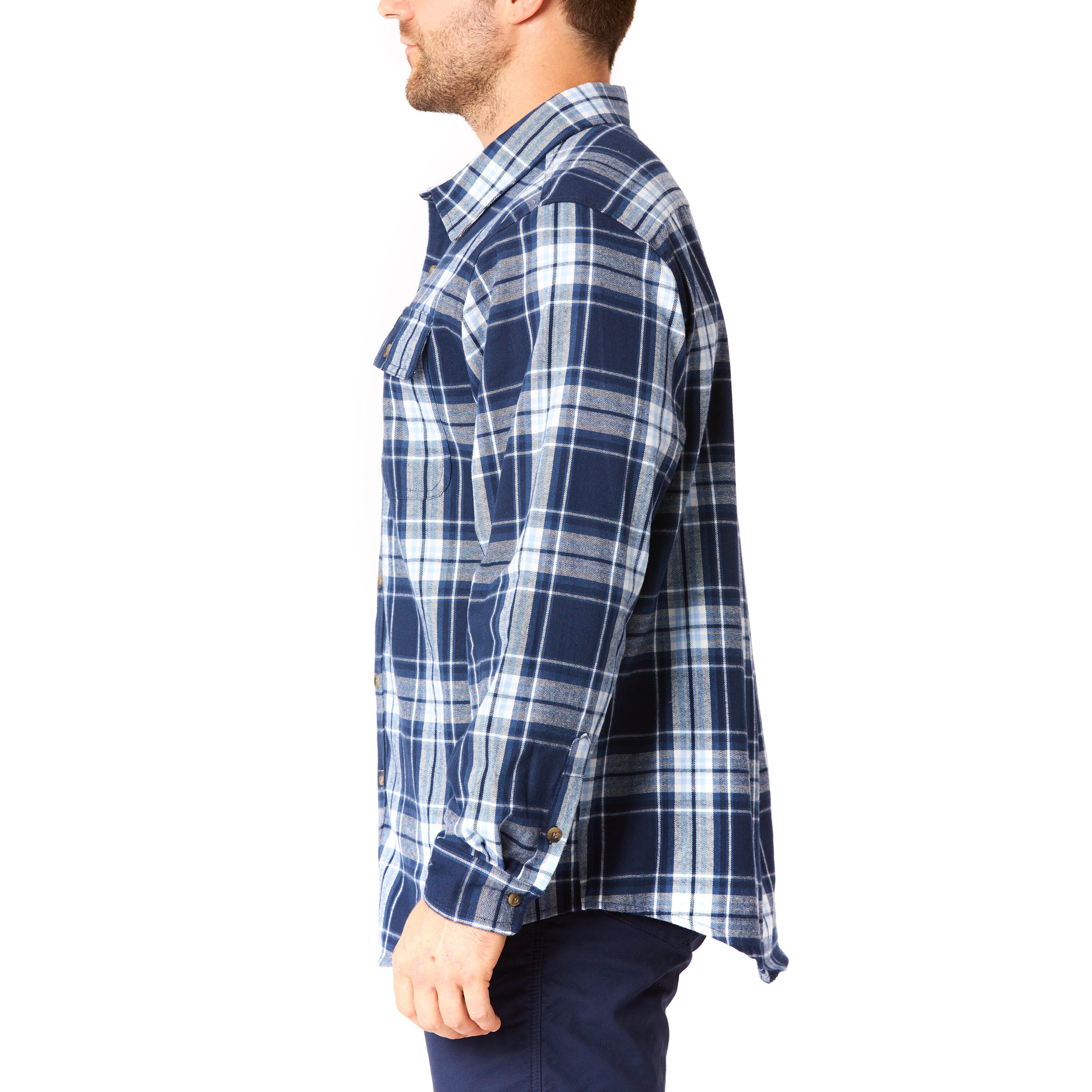 Playera de manga larga a cuadros tejida en azul para hombre de Smith's Workwear (talla mediana)