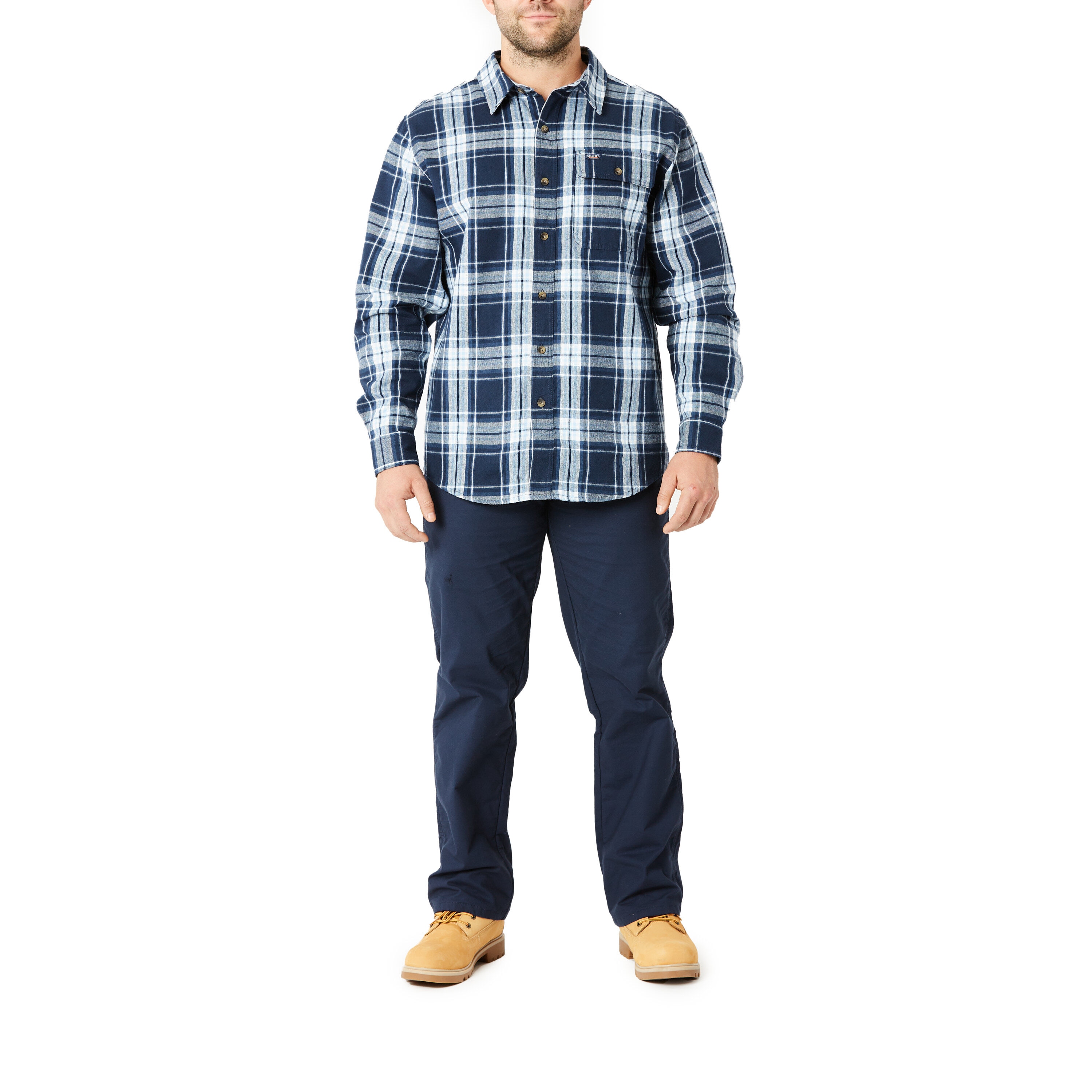 Playera de manga larga a cuadros tejida en azul para hombre de Smith's Workwear (talla mediana)