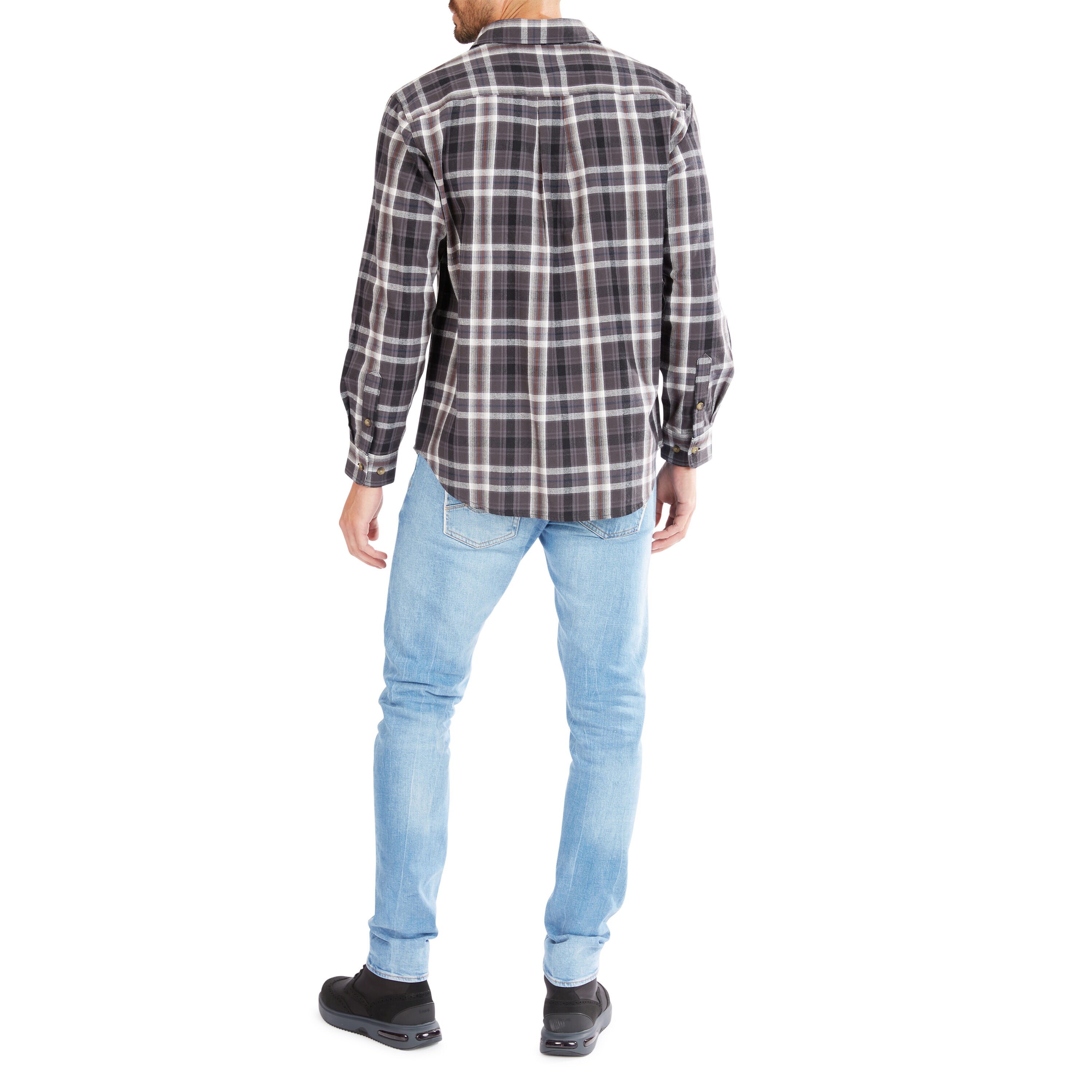 Camisa de botones de manga larga en cuadros tejida gris para hombre de Smith's Workwear (Talla Media)