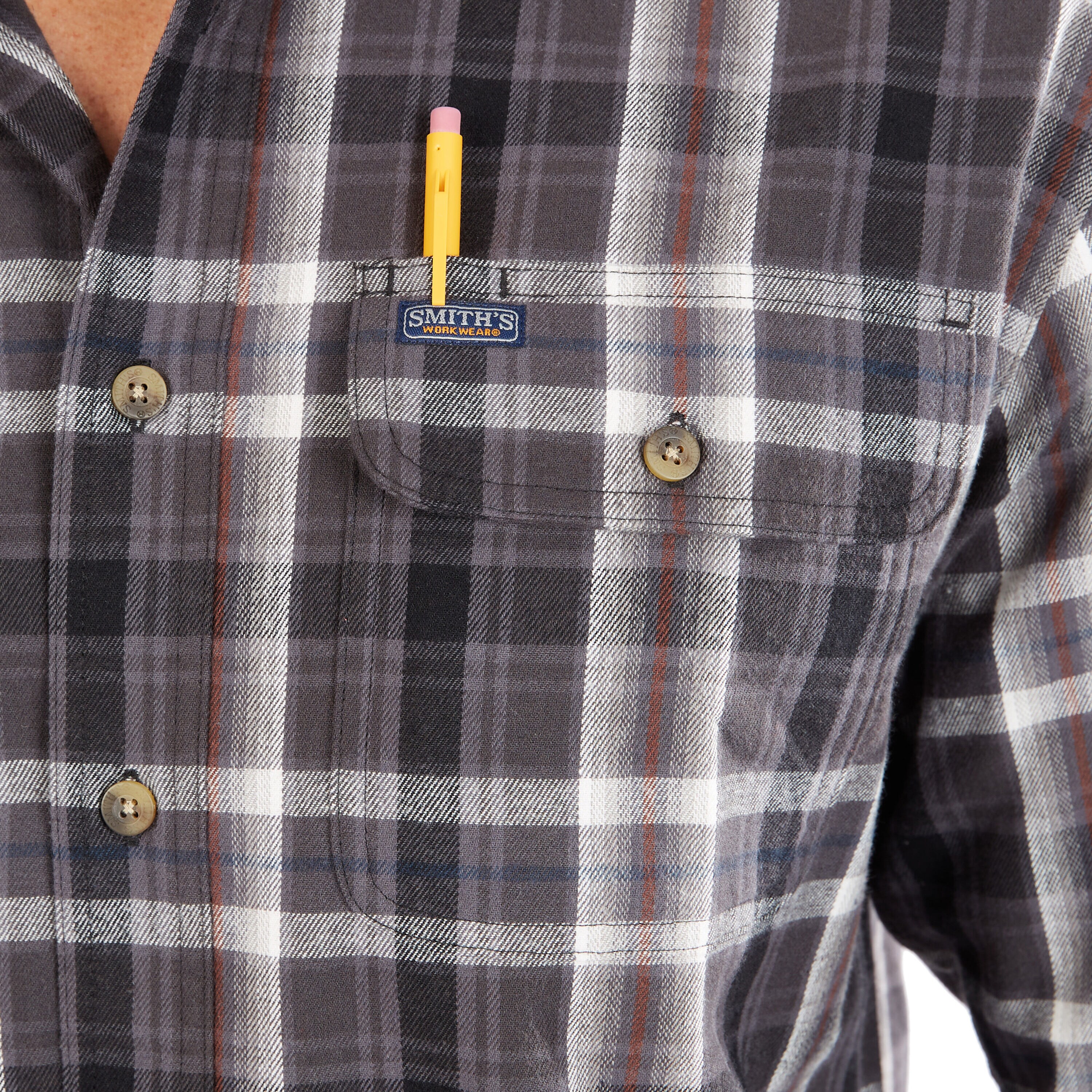 Camisa de botones de manga larga en cuadros tejida gris para hombre de Smith's Workwear (Talla Media)