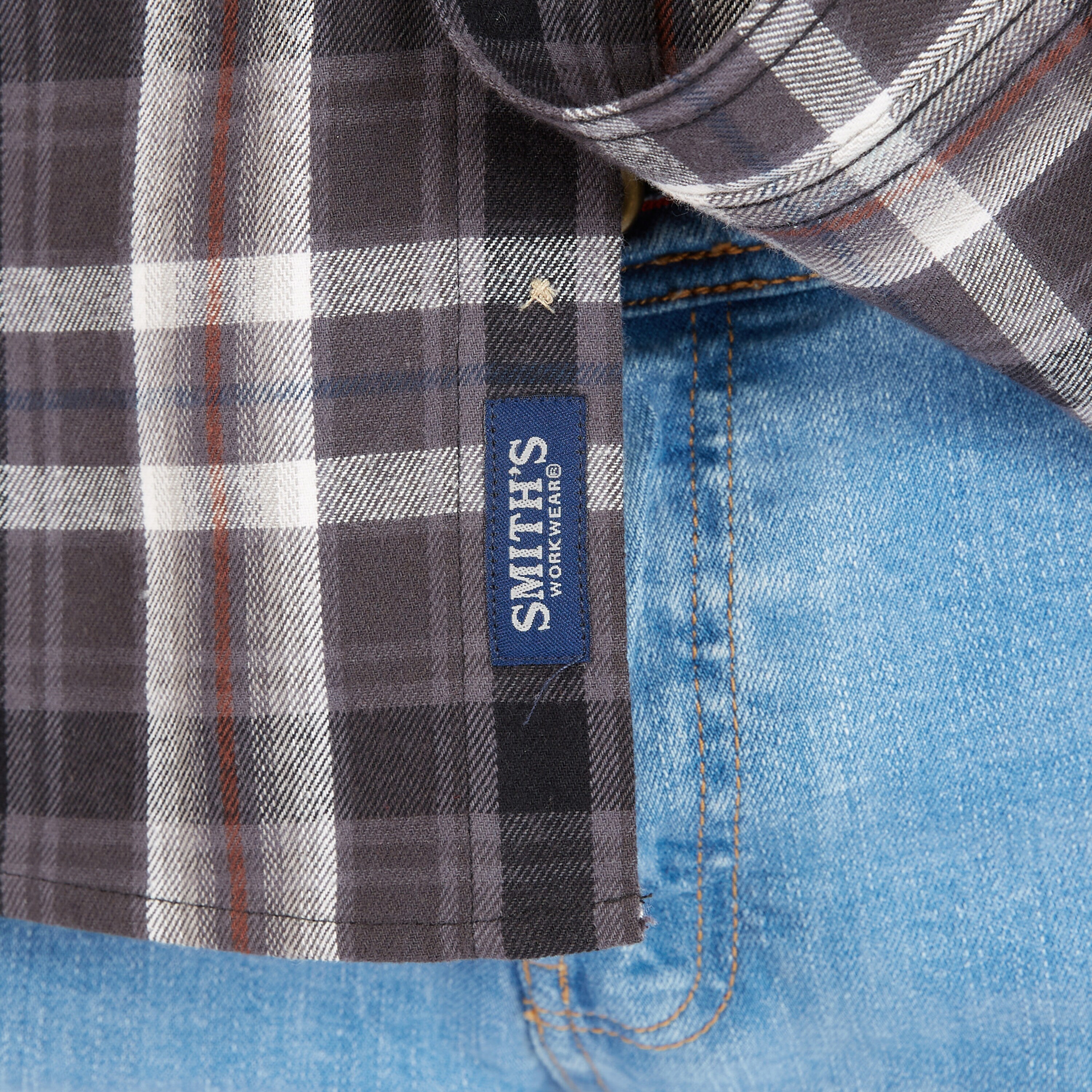 Camisa de botones de manga larga en cuadros tejida gris para hombre de Smith's Workwear (Talla Media)
