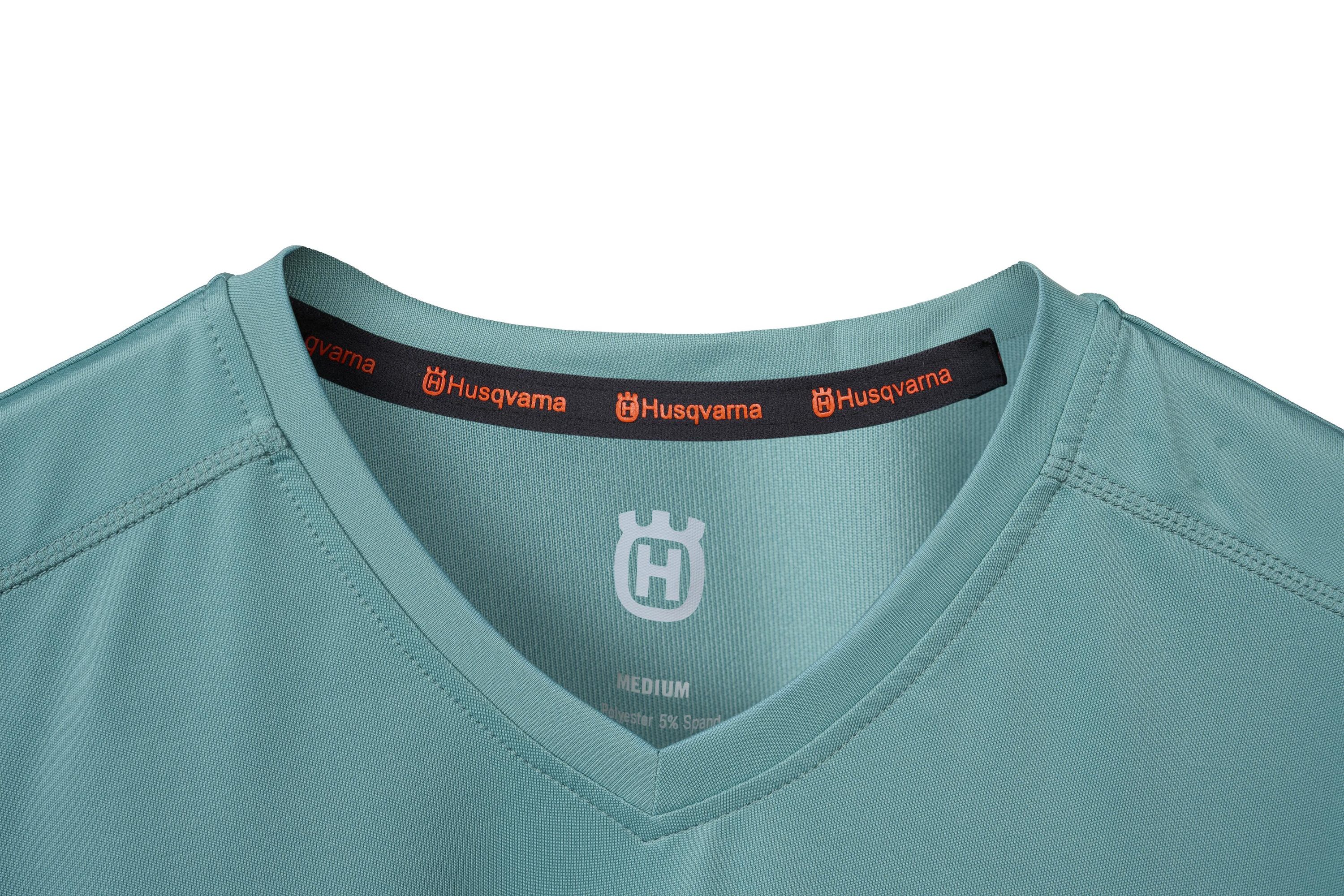 Playera de manga larga color azul sólido para mujer de Husqvarna (XL)