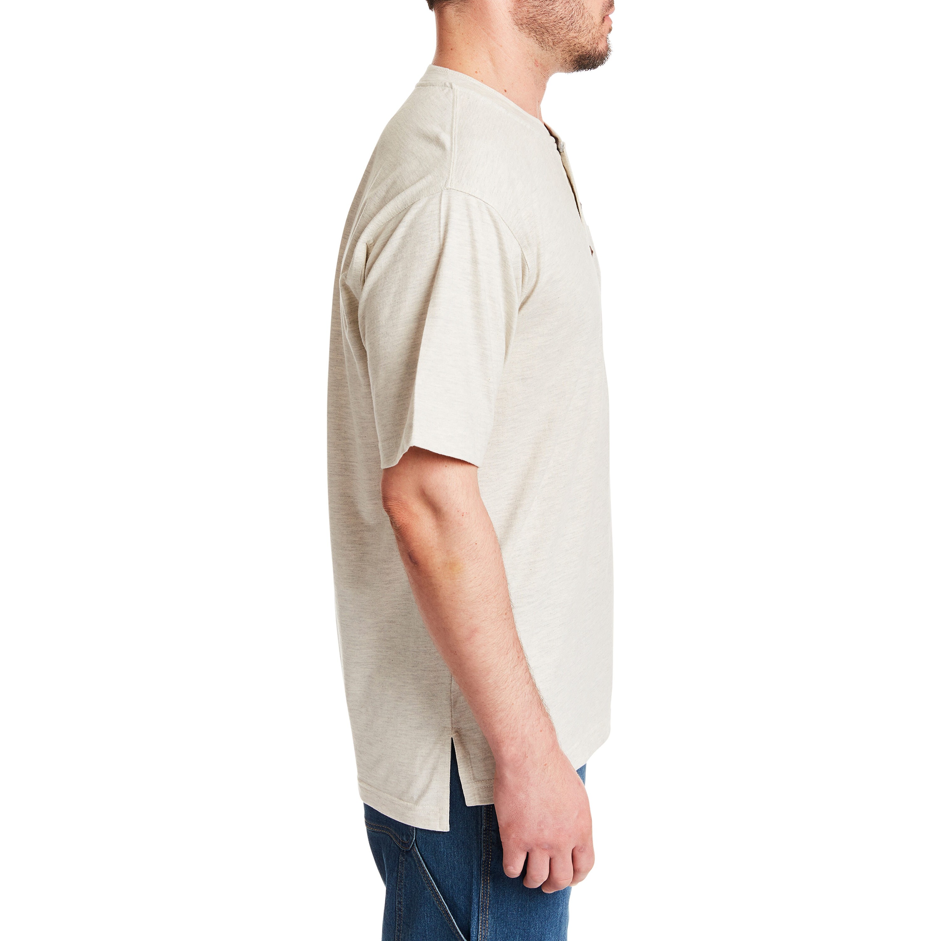 Playera Henley sólida de manga corta en punto café para hombre de Smith's Workwear (Talla Grande)