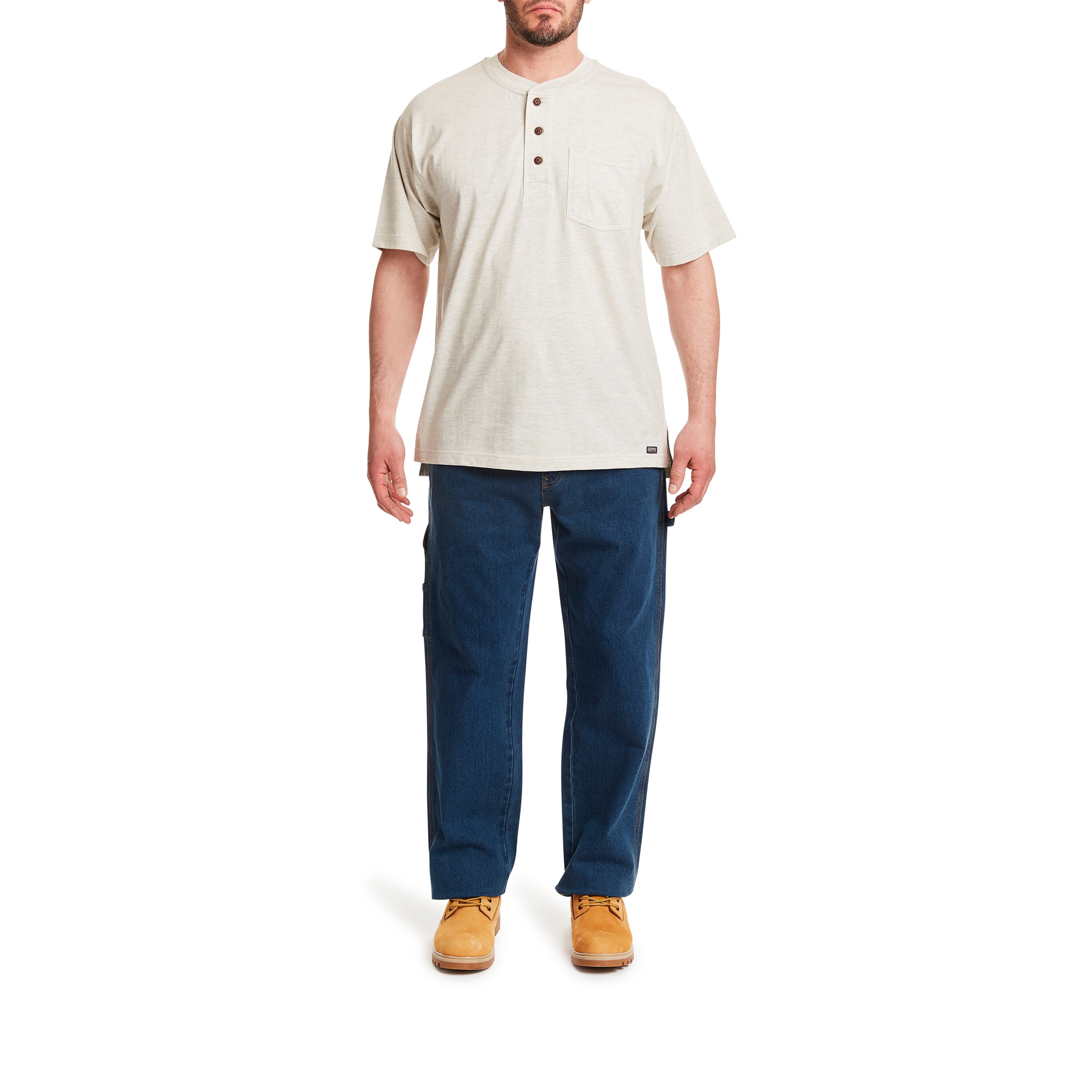Playera Henley sólida de manga corta en punto café para hombre de Smith's Workwear (Talla Grande)