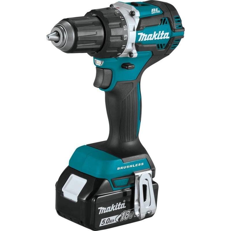 Makita 18V LXT Taladro de Destornillador Inalámbrico Compacto con Motor sin Escobillas de Litio-Ion de 1/2 pulg. Kit con Dos Baterías de 5.0 Ah, Cargador, Bolsa - XFD12T