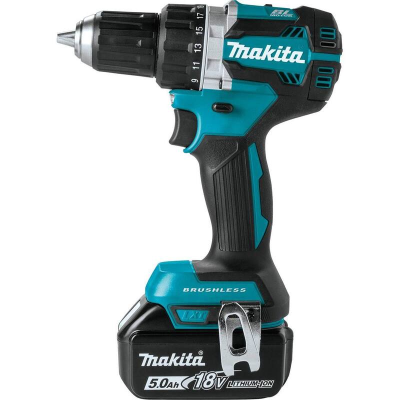 Makita 18V LXT Taladro de Destornillador Inalámbrico Compacto con Motor sin Escobillas de Litio-Ion de 1/2 pulg. Kit con Dos Baterías de 5.0 Ah, Cargador, Bolsa - XFD12T