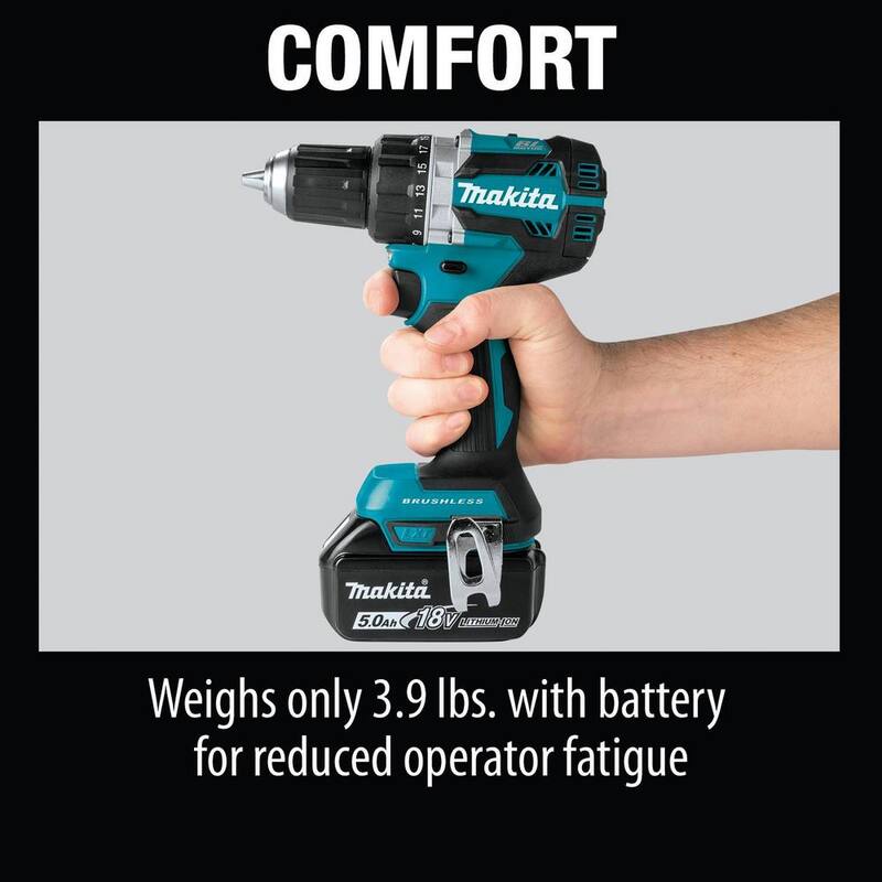 Makita 18V LXT Taladro de Destornillador Inalámbrico Compacto con Motor sin Escobillas de Litio-Ion de 1/2 pulg. Kit con Dos Baterías de 5.0 Ah, Cargador, Bolsa - XFD12T