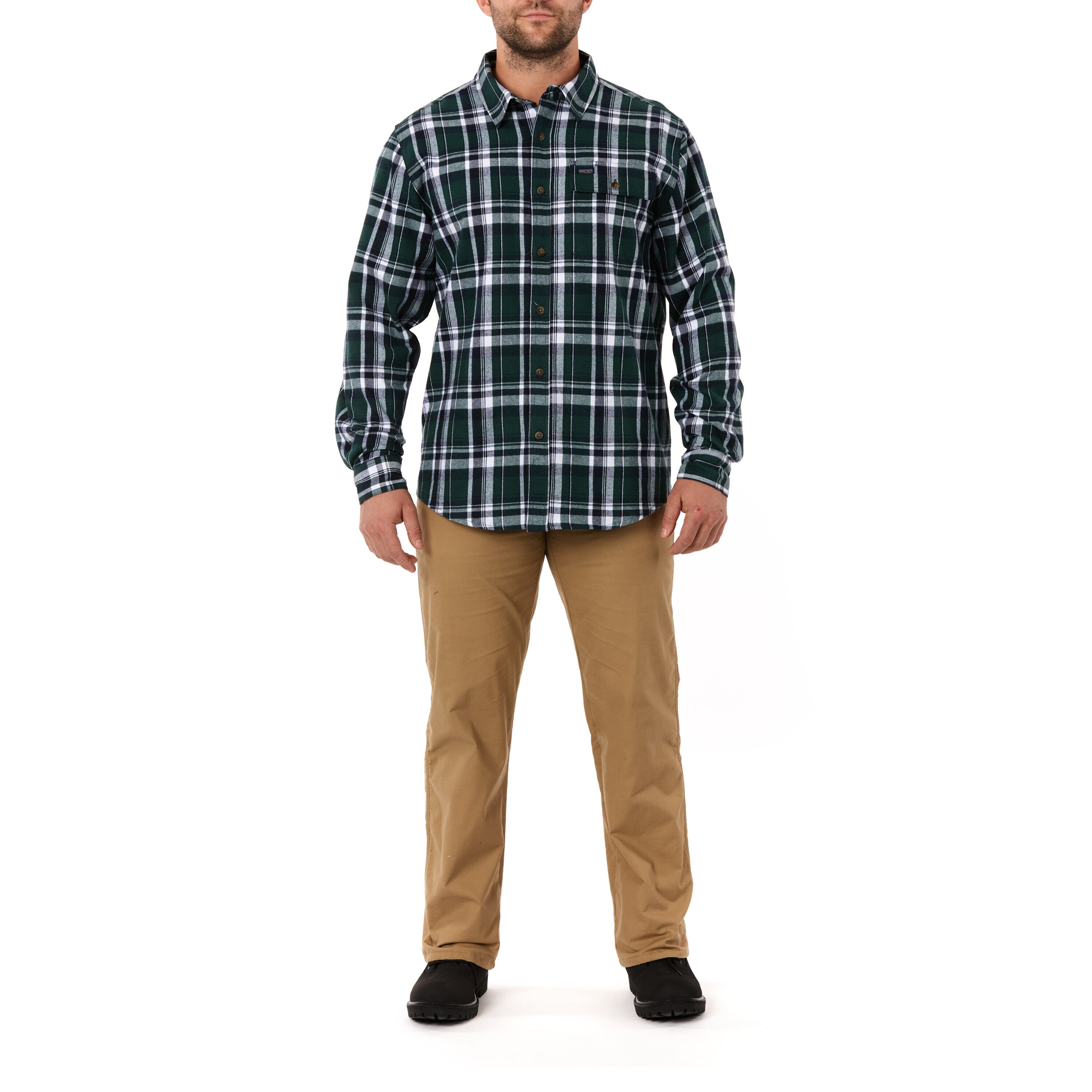 Playera de cuadros verde de manga larga para hombre de Smith's Workwear (talla mediana)