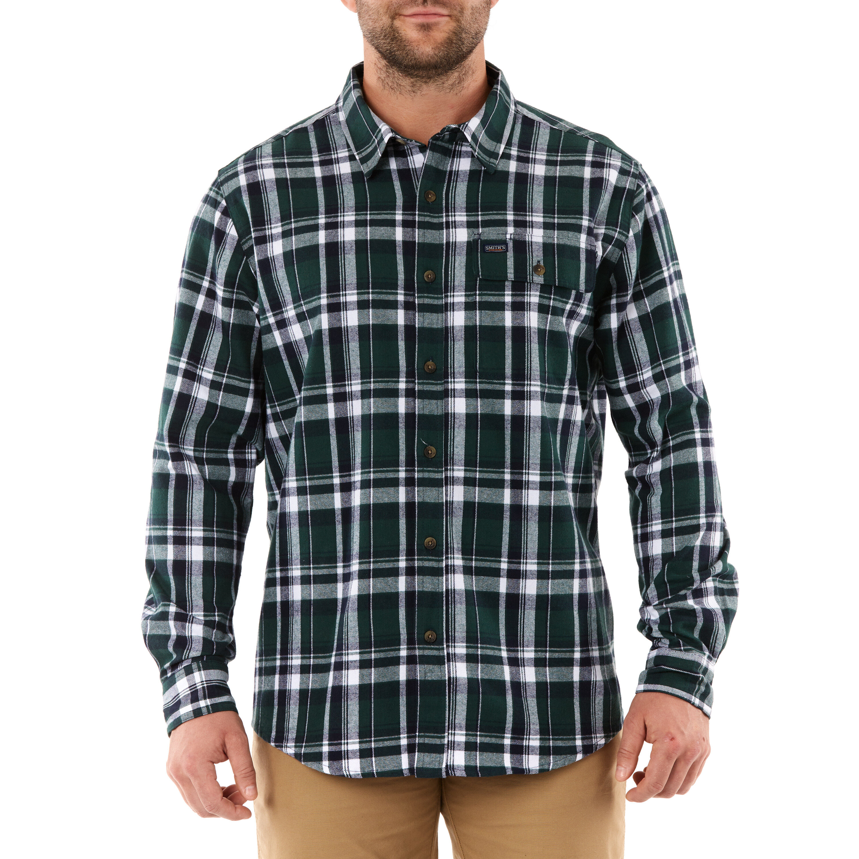 Playera de cuadros verde de manga larga para hombre de Smith's Workwear (talla mediana)