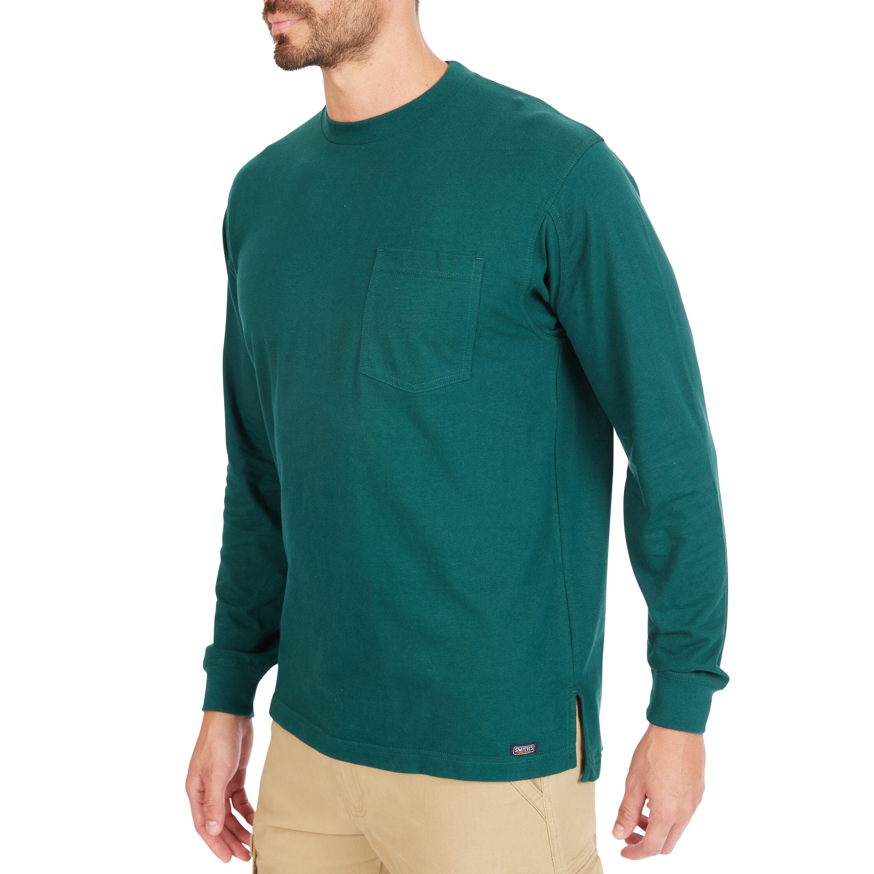 Playera de manga larga en color verde sólido de punto para hombre de Smith's Workwear (XL)