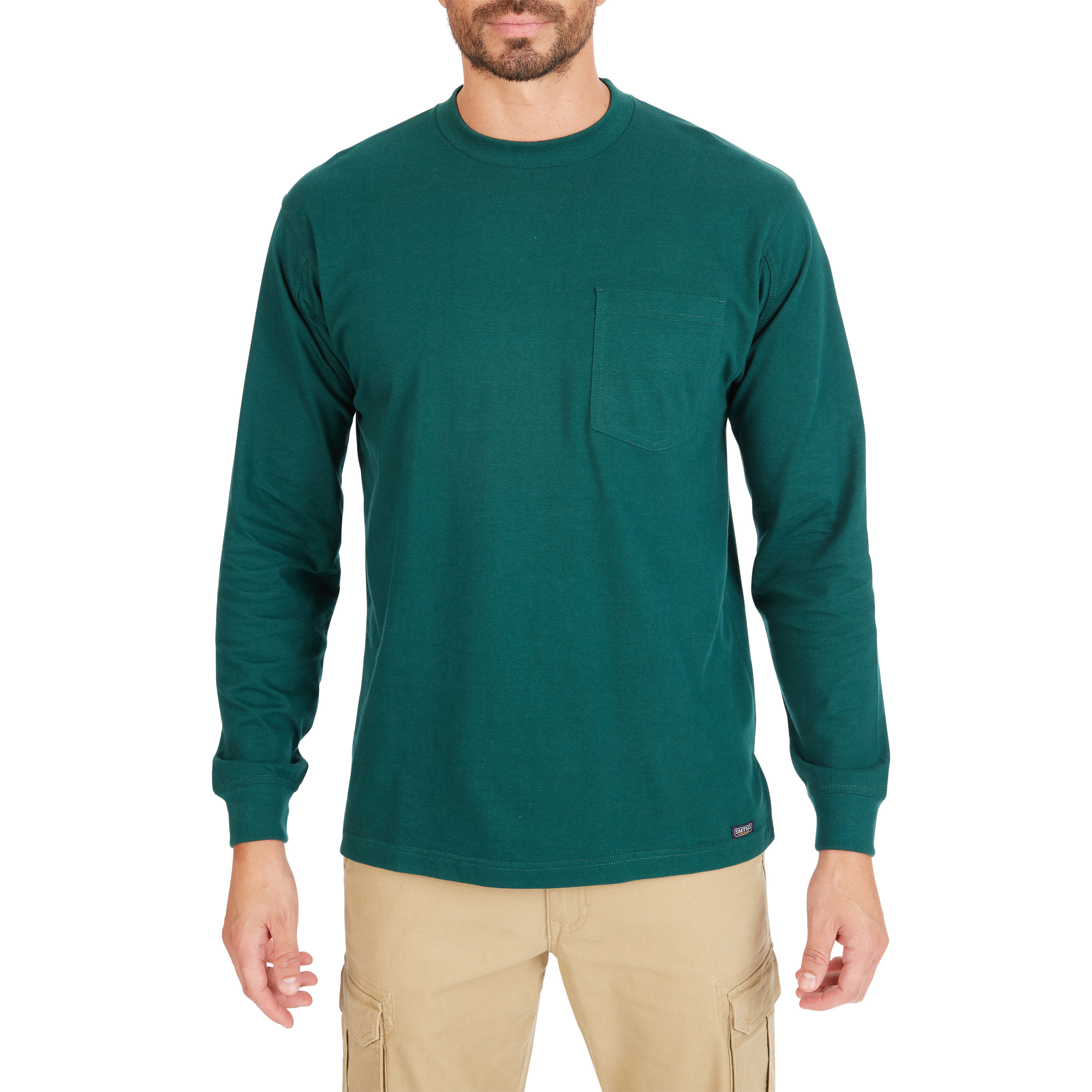 Playera de manga larga en color verde sólido de punto para hombre de Smith's Workwear (XL)