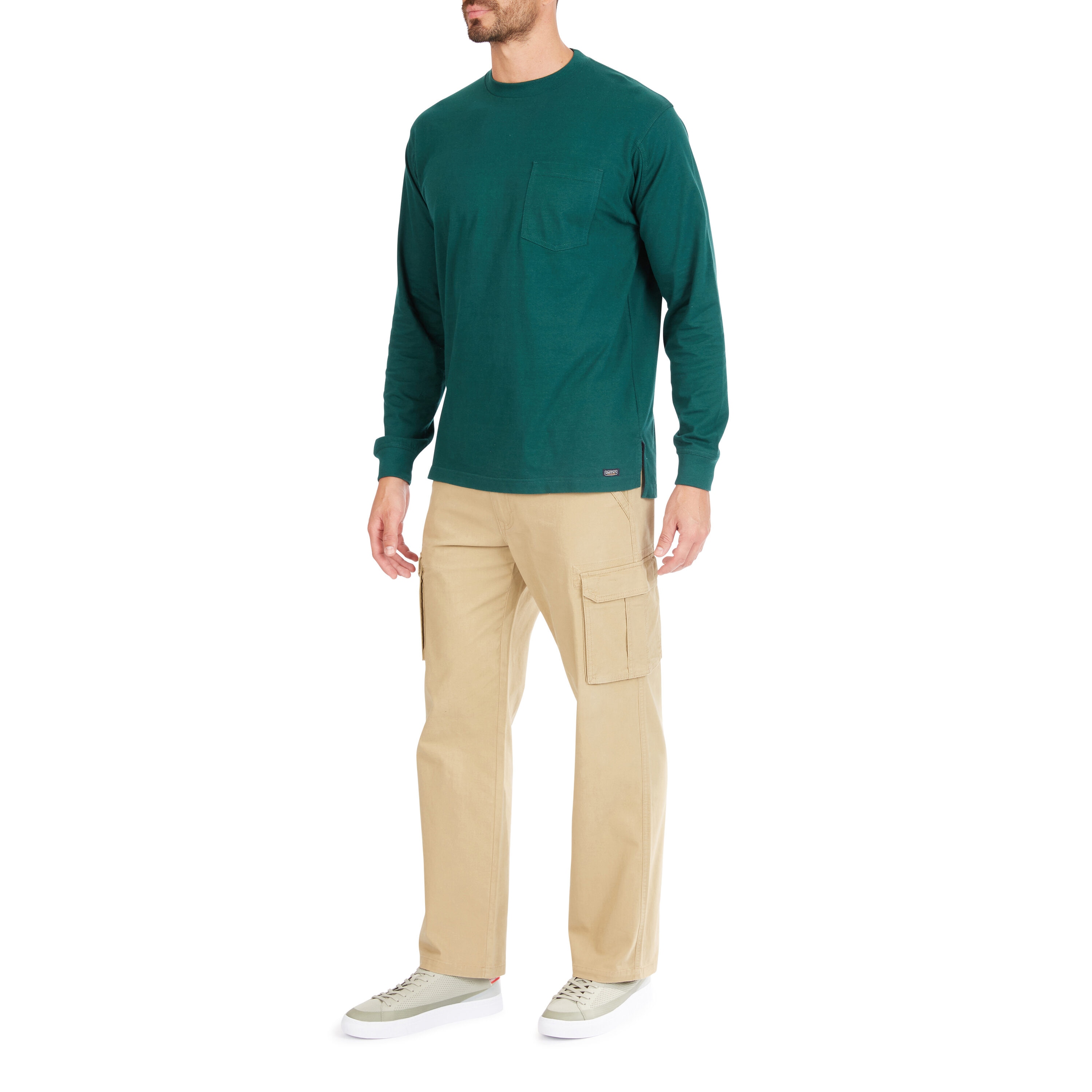 Playera de manga larga en color verde sólido de punto para hombre de Smith's Workwear (XL)
