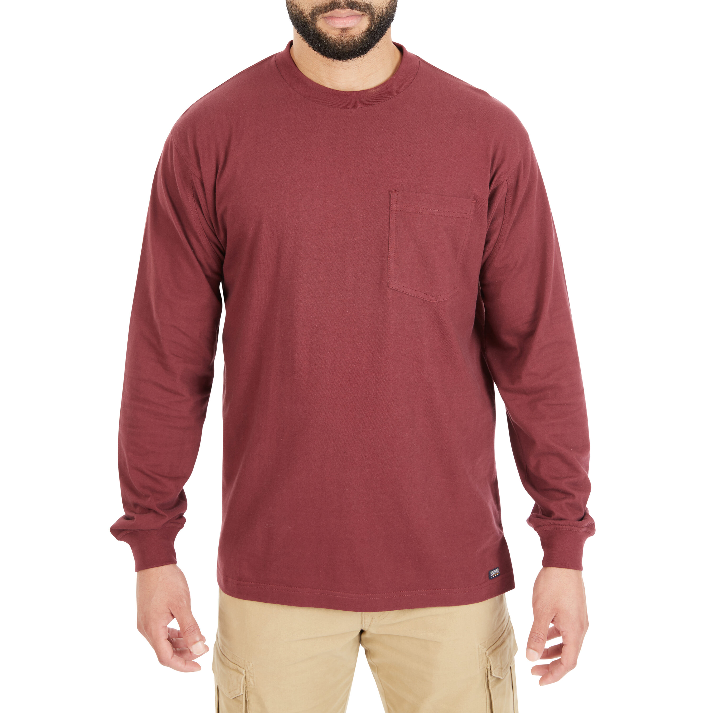 Playera de manga larga roja de punto sólido para hombre de Smith's Workwear (XL)