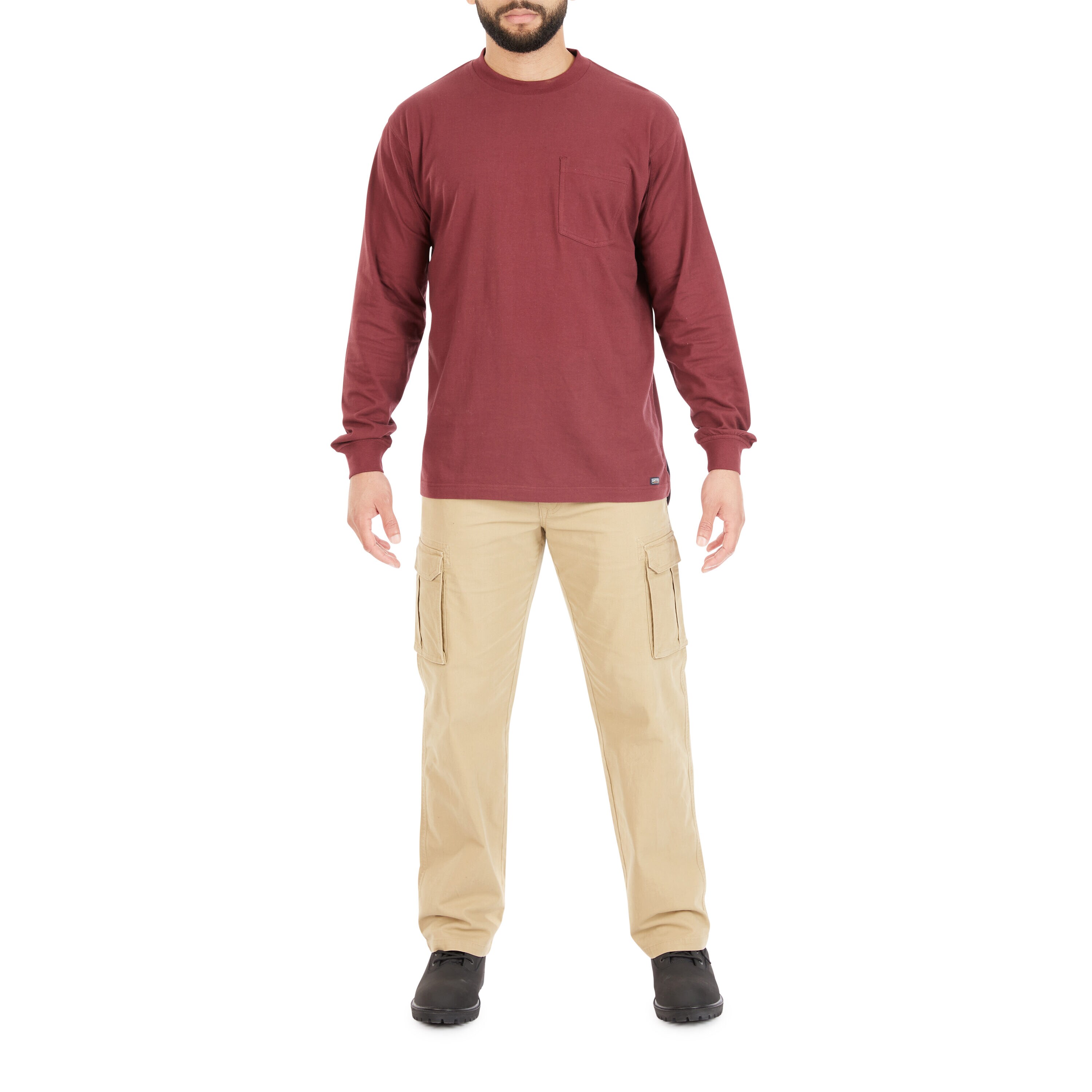 Playera de manga larga roja de punto sólido para hombre de Smith's Workwear (XL)