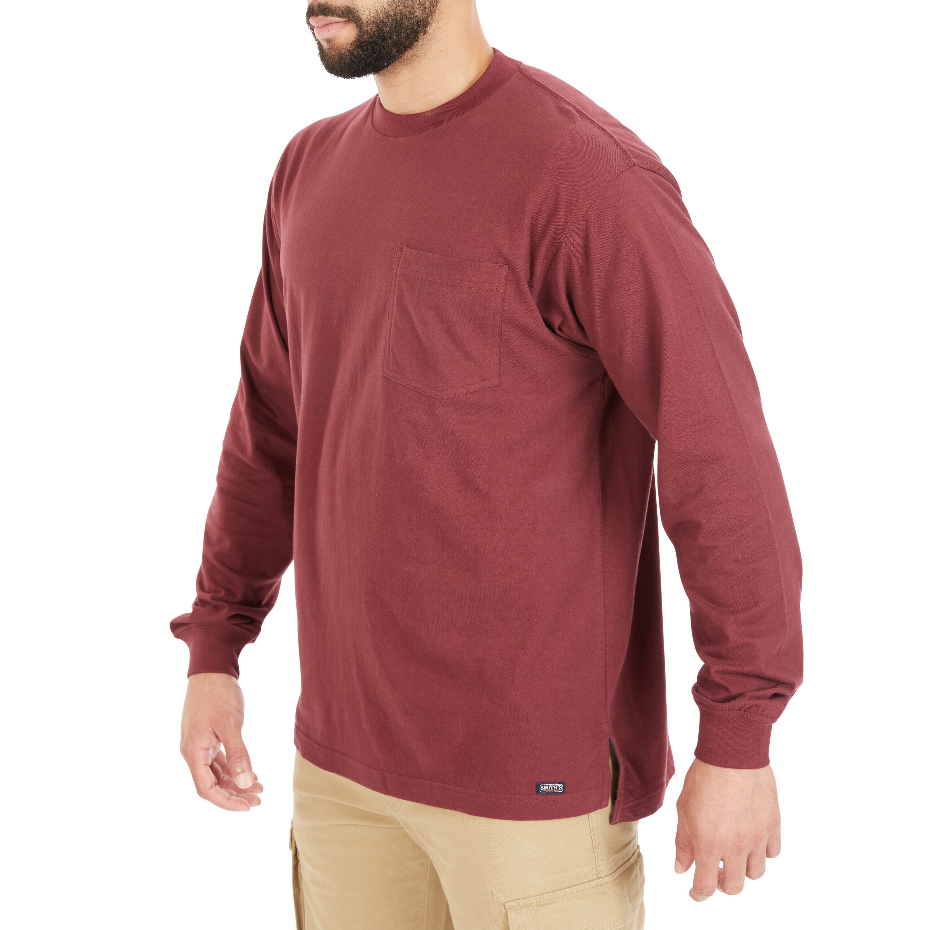 Playera de manga larga roja de punto sólido para hombre de Smith's Workwear (XL)