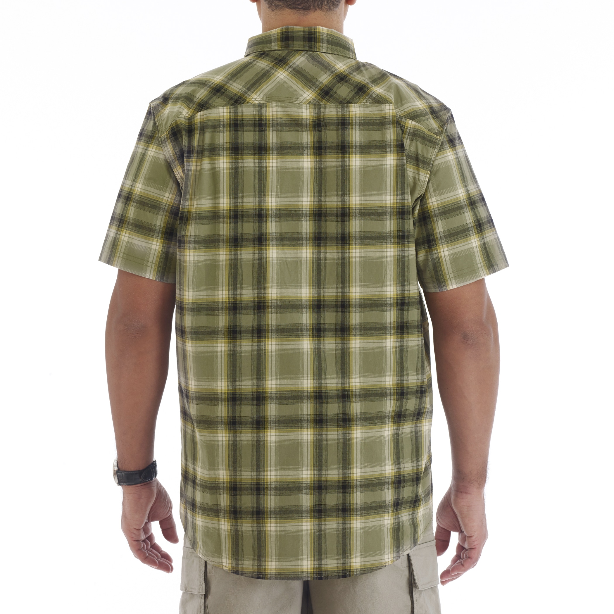 Camisa de botones de manga corta a cuadros en verde para hombre de Smith's Workwear (Grande)