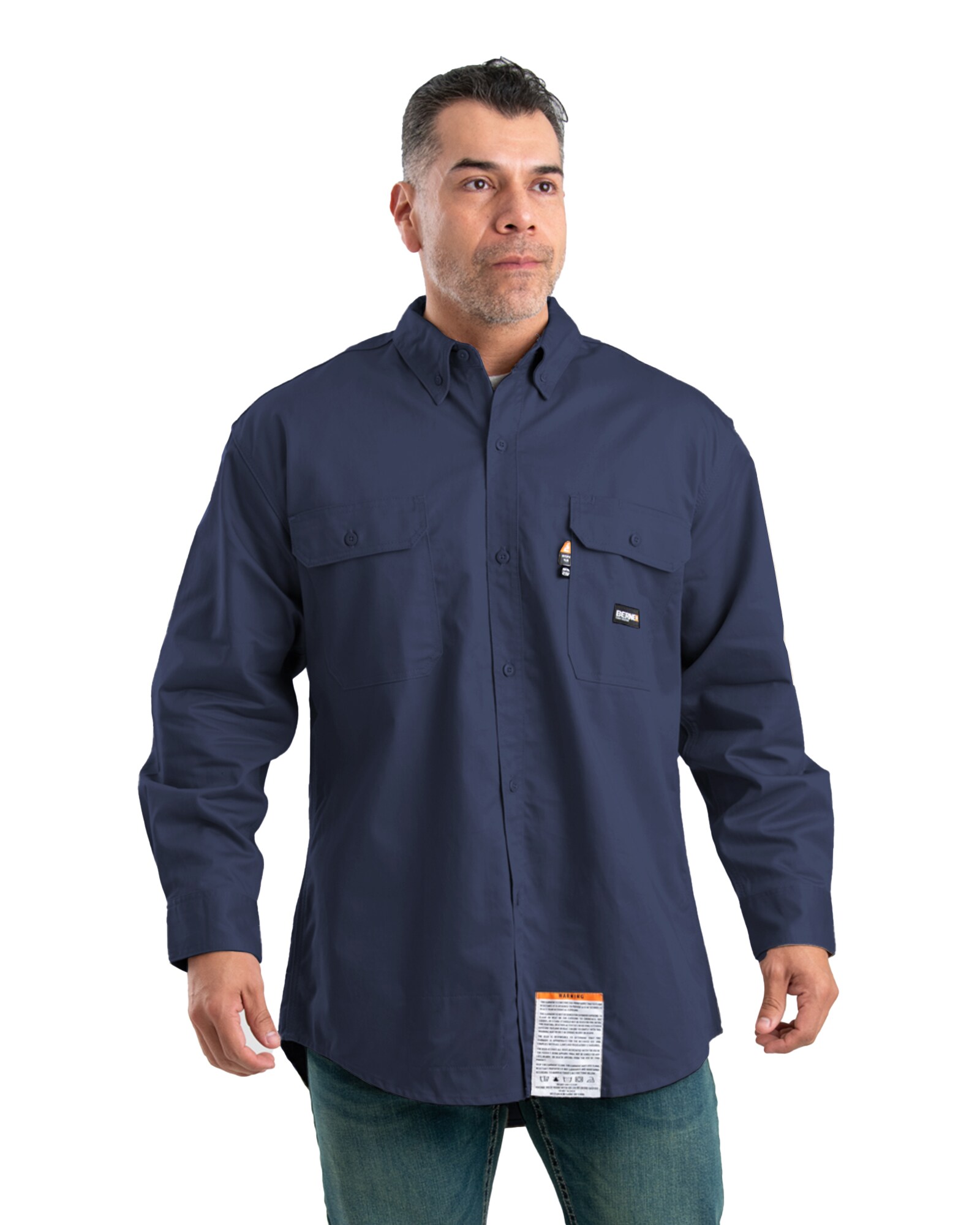 Camisa de manga larga de twill azul para hombre (4XL)