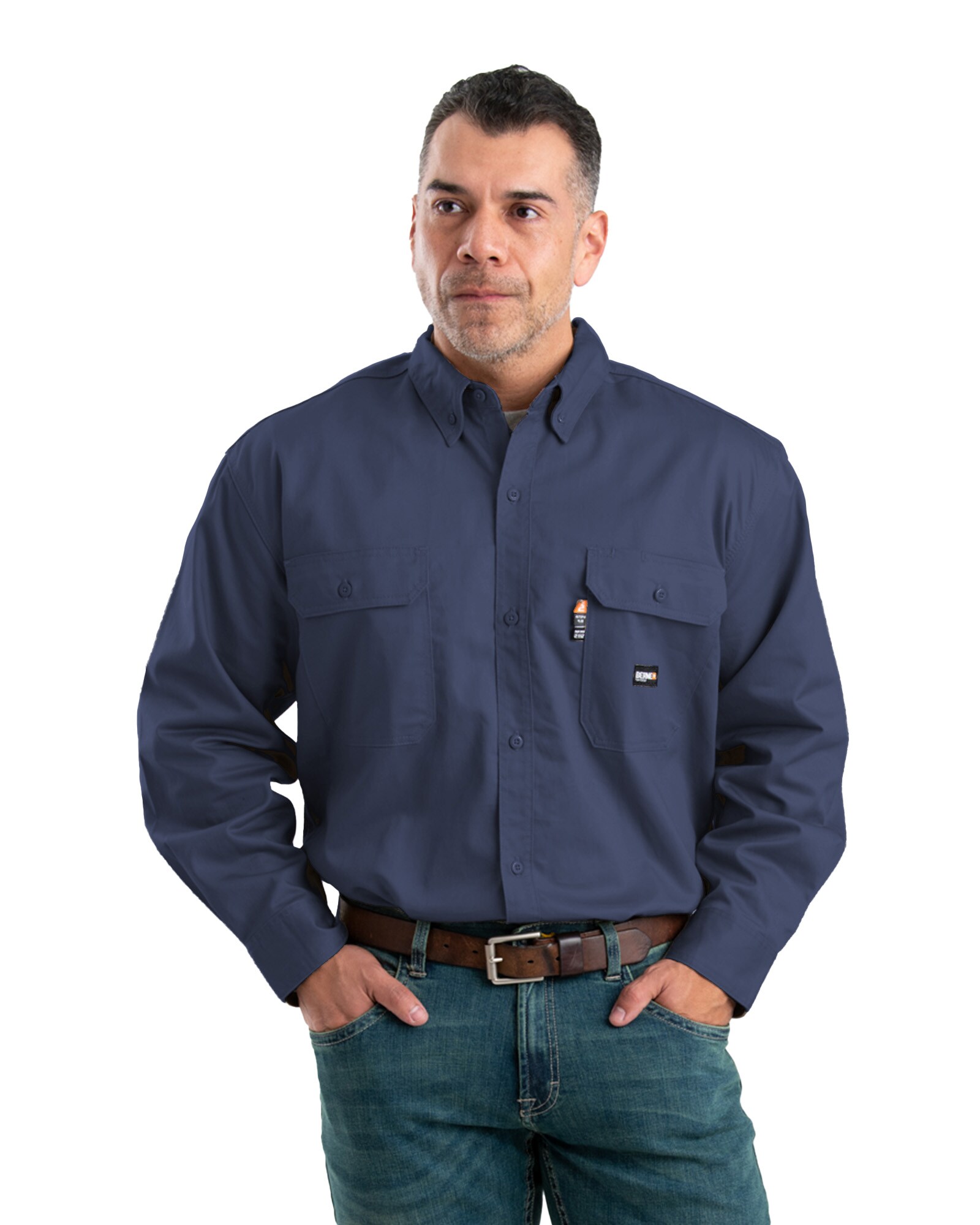 Camisa de manga larga de twill azul para hombre (4XL)