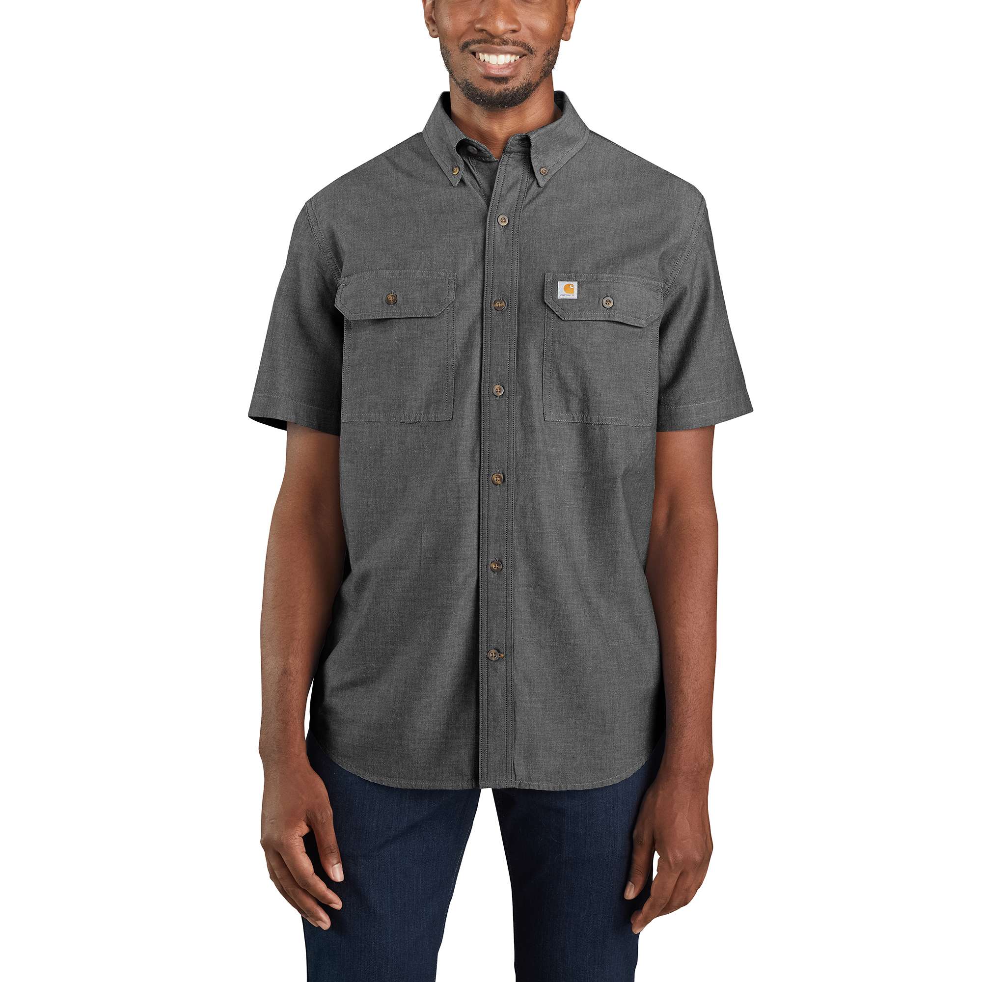 Playera de botones negra de manga corta de punto para hombre de Carhartt (XL)