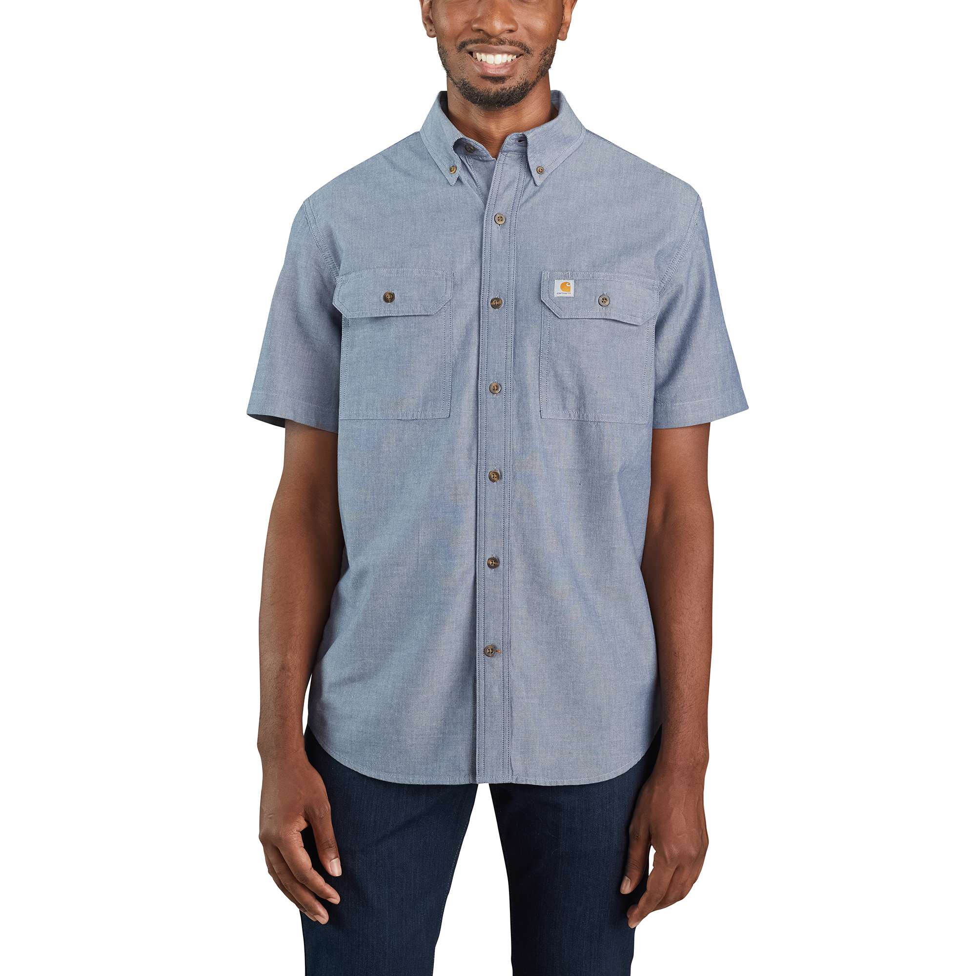 Playera de manga corta tejida azul para hombre de Carhartt con botones (talla XL)
