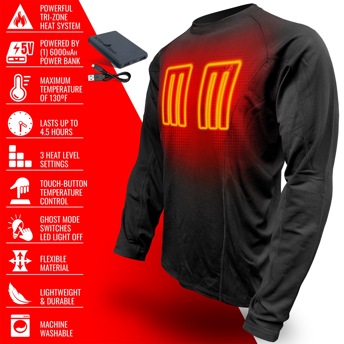 Playera térmica de manga larga tejida negra para hombre de ActionHeat (Talla pequeña)