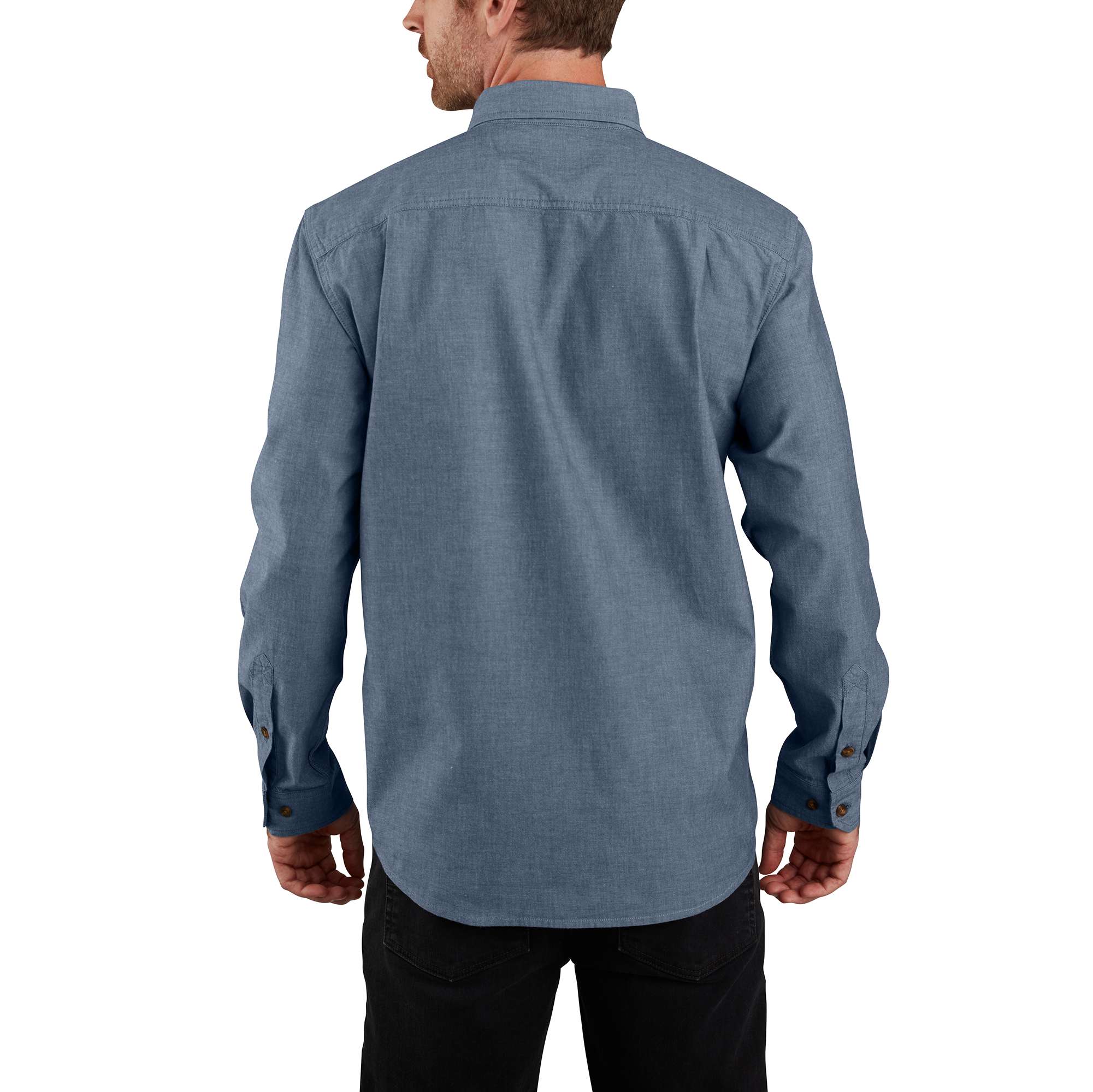 Camisa de botones de manga larga de chambray azul para hombre Carhartt (Talla Grande)